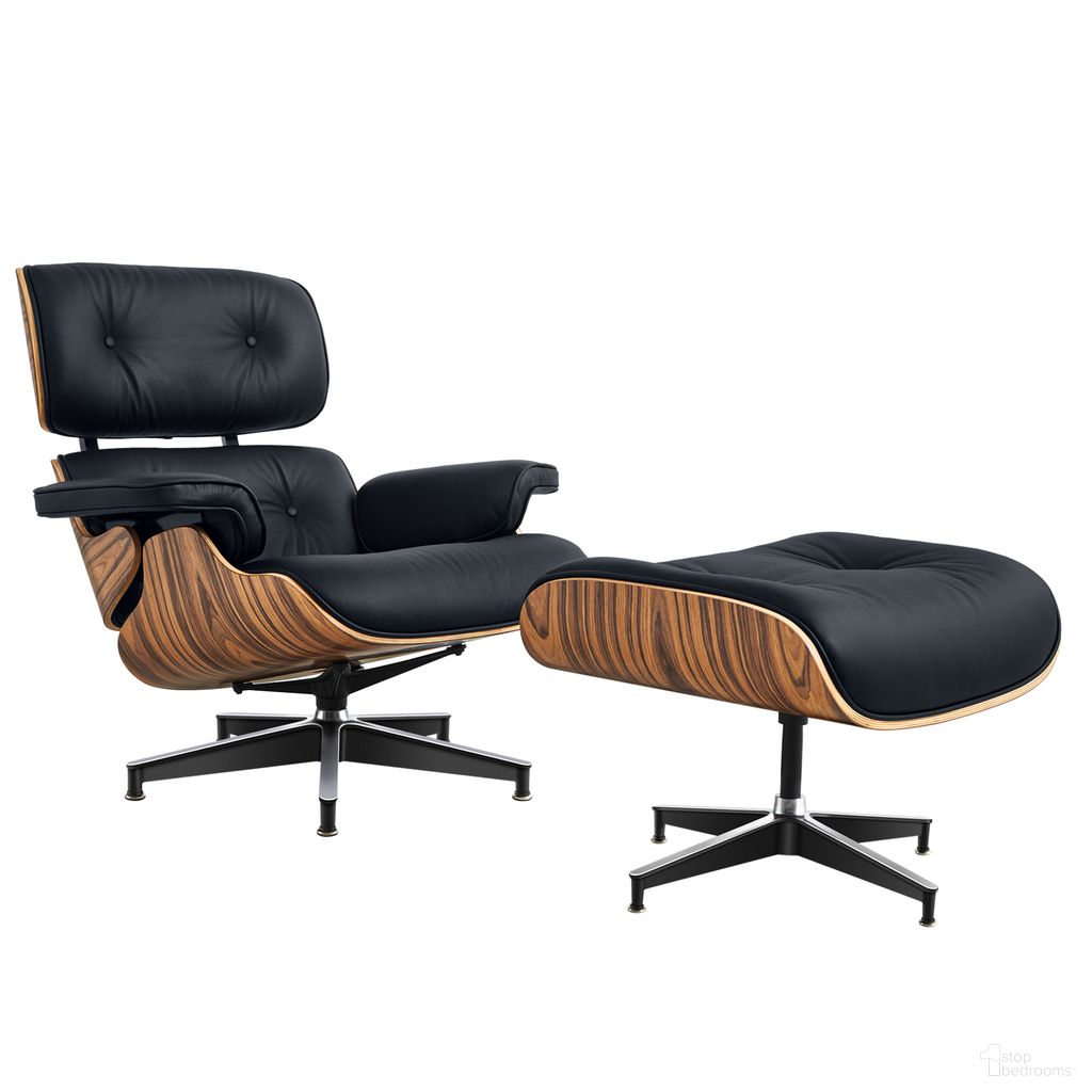 27 Inch Tufted Genuine Cowhide Swivel Lounge Chair with Ottoman In Black and Brown