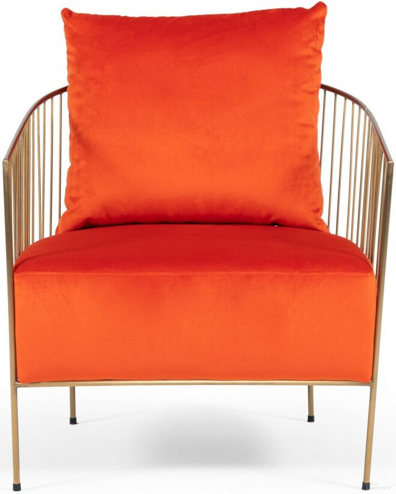 The appearance of 27 Inch Velvet Arm Chair In Orange and Gold designed by Homeroots in the modern / contemporary interior design. This orange/gold piece of furniture  was selected by 1StopBedrooms from  to add a touch of cosiness and style into your home. Sku: 488432. Material: Velvet.