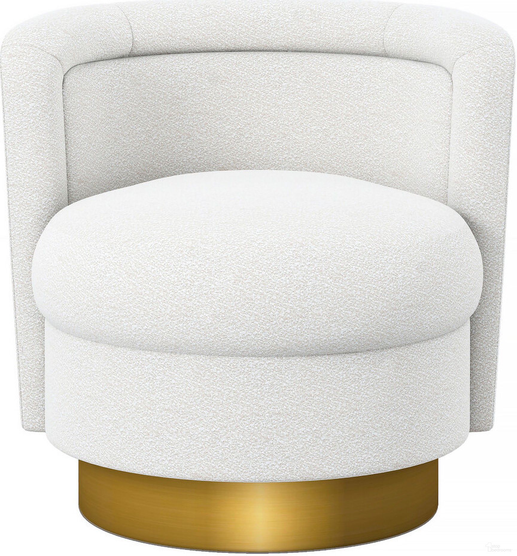 The appearance of 28 Inch Boucle Swivel Barrel Chair In White and Gold designed by Homeroots in the modern / contemporary interior design. This white and gold piece of furniture  was selected by 1StopBedrooms from  to add a touch of cosiness and style into your home. Sku: 520665. Material: Boucle.