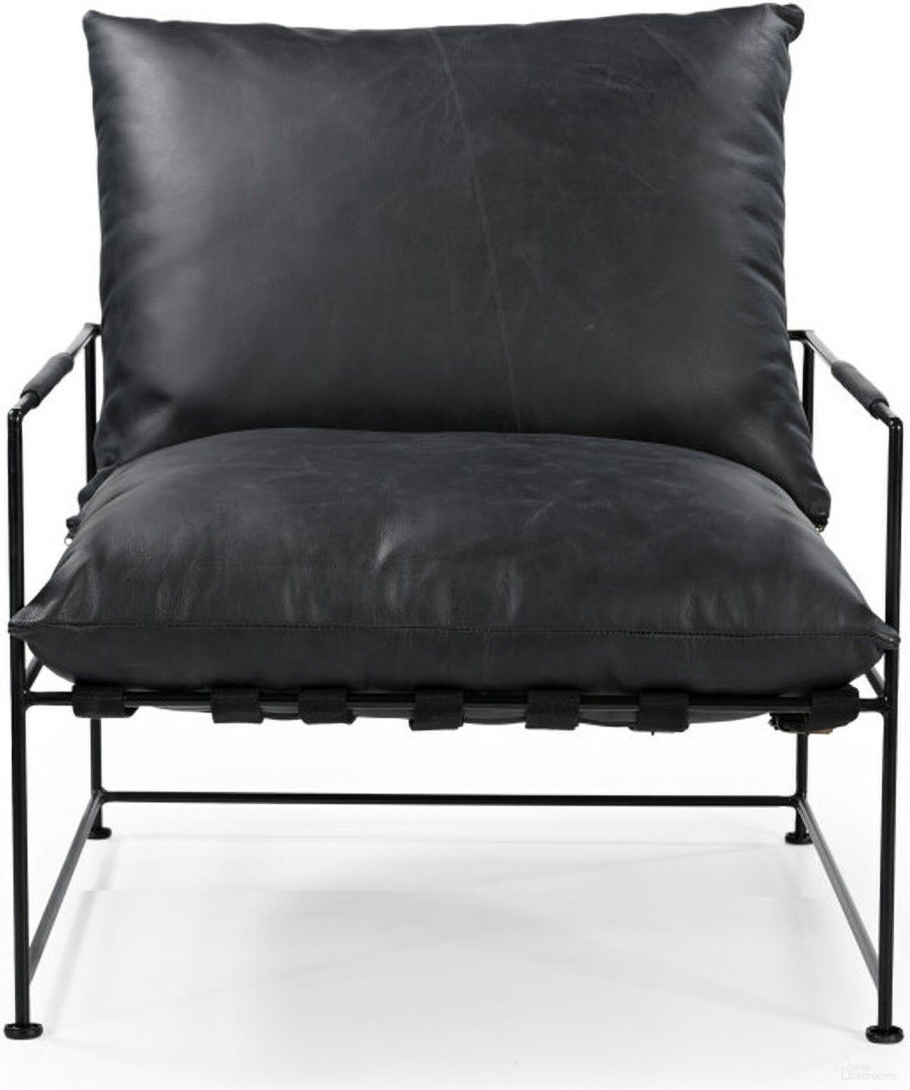 28 Inch Genuine Leather Distressed Arm Chair In Black