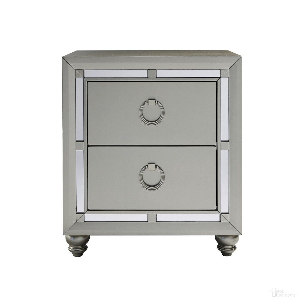 The appearance of 28 Inch Solid and Manufactured Wood and Mirrored Glass Nightstand designed by Homeroots in the modern / contemporary interior design. This silver piece of furniture was selected by 1StopBedrooms from to add a touch of cosiness and style into your home. Sku: 383983. Material: Mirrored Glass.