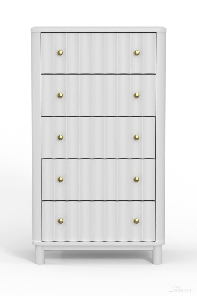 28 Inch Solid Wood Five Drawer Chest In White