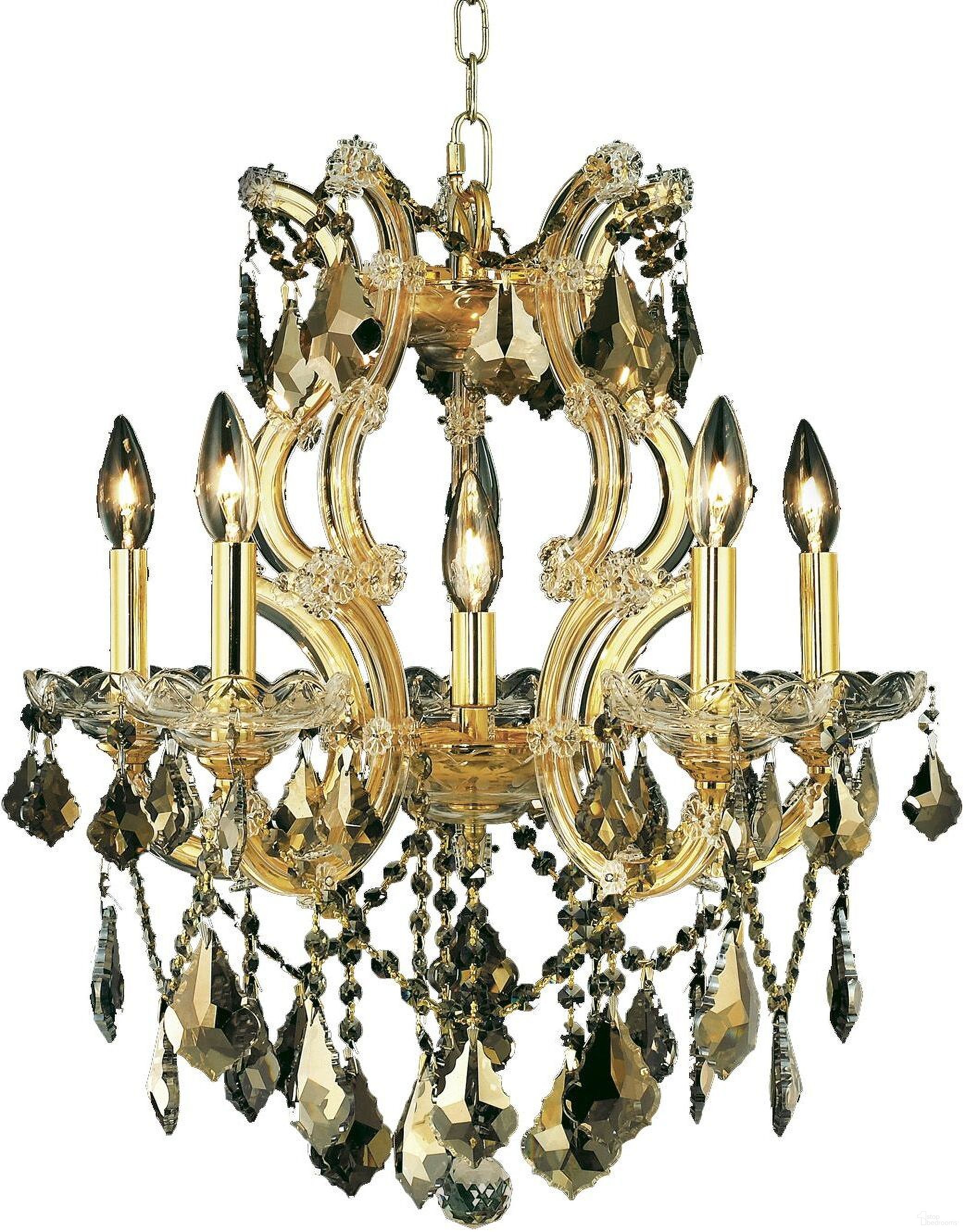 Maria Theresa 20" Gold 6 Light Pendant With Golden Teak Royal Cut Crystal Trim