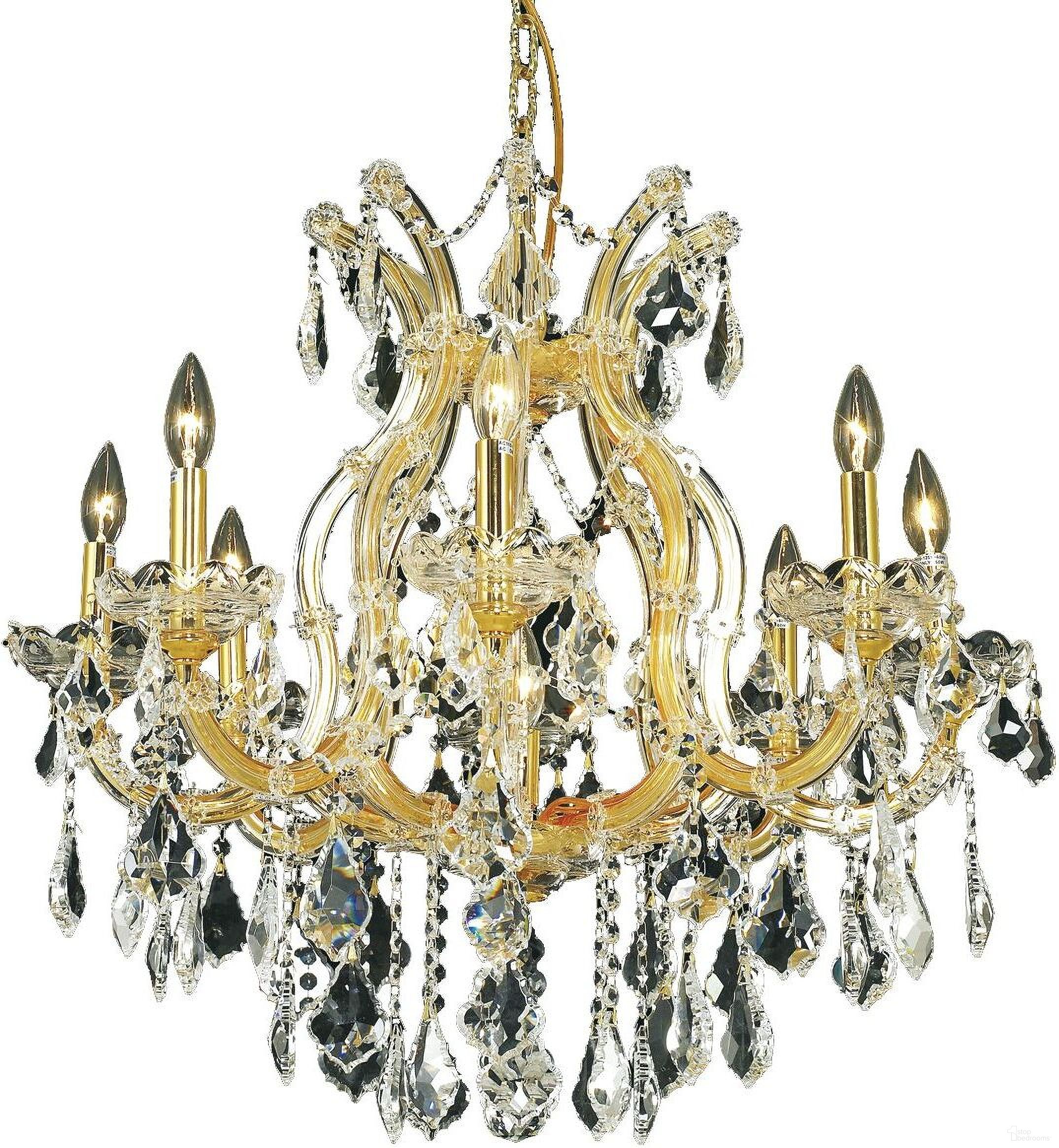 2800d26gRc Maria Theresa 26" Gold 9 Light Chandelier With Clear Royal Cut Crystal Trim