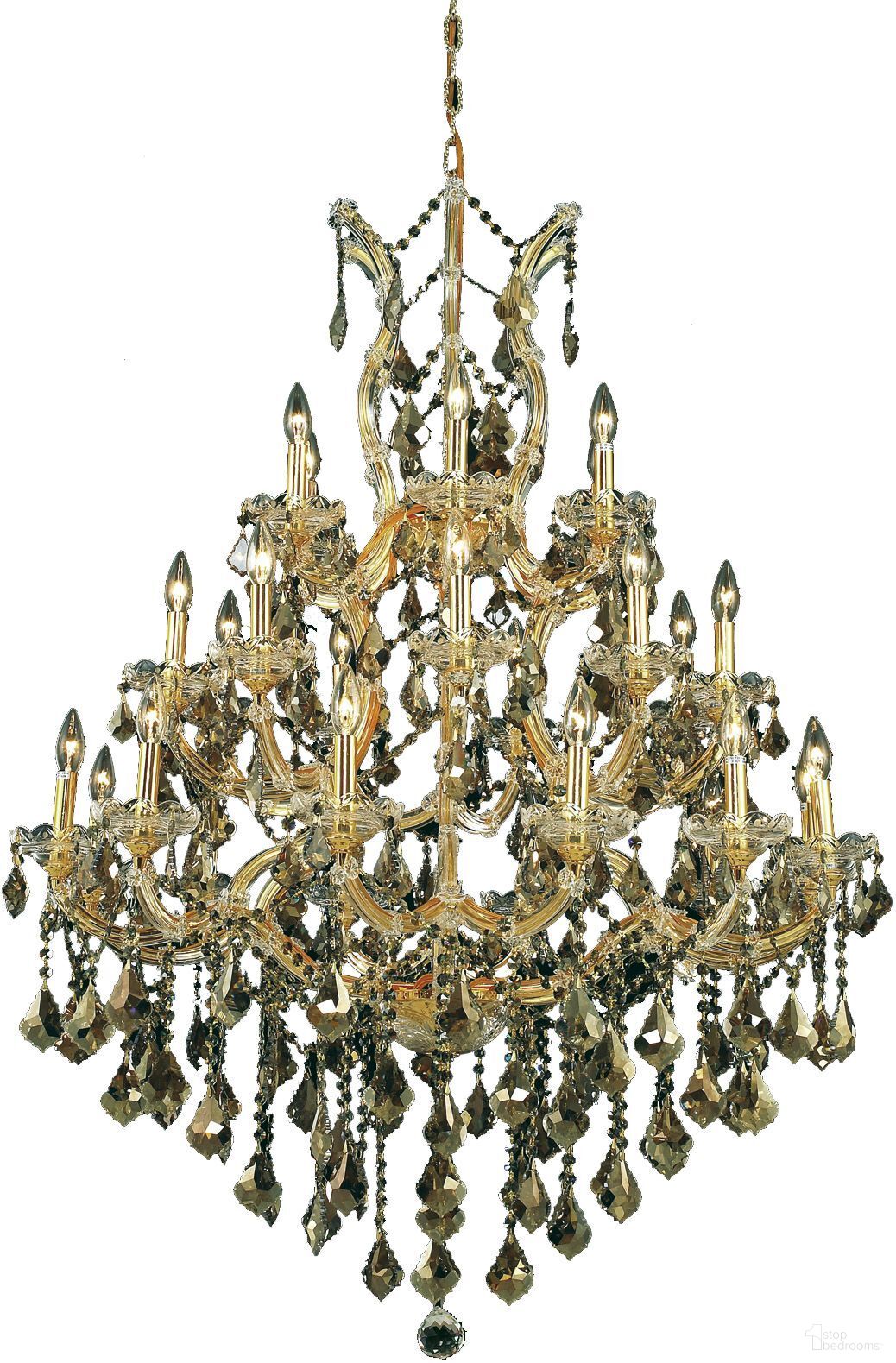 2800d38g GtRc Maria Theresa 38" Gold 28 Light Chandelier With Golden Teak Royal Cut Crystal Trim