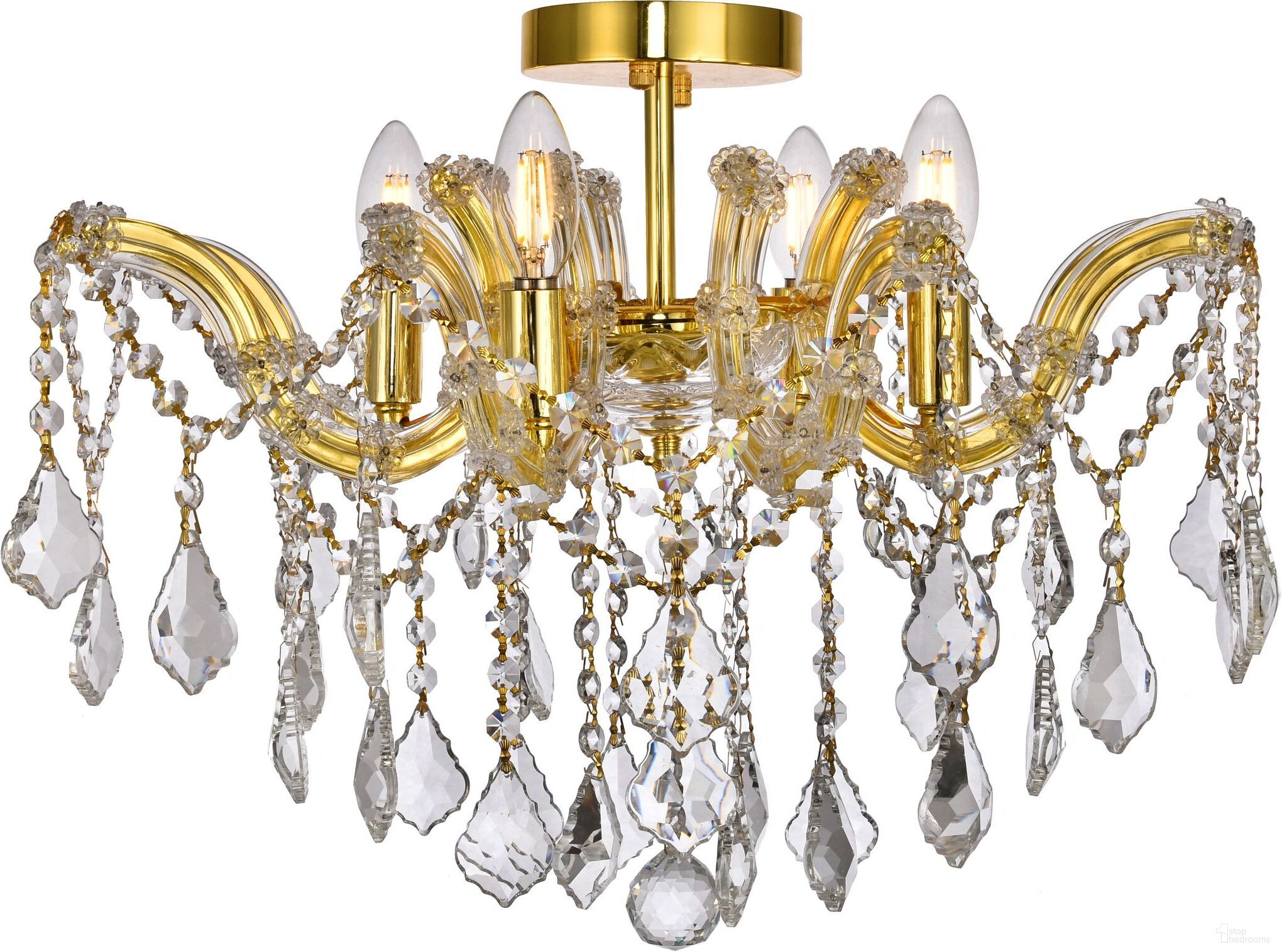 Maria Theresa 18" Gold 4 Light Flush Mount With Clear Royal Cut Crystal Trim