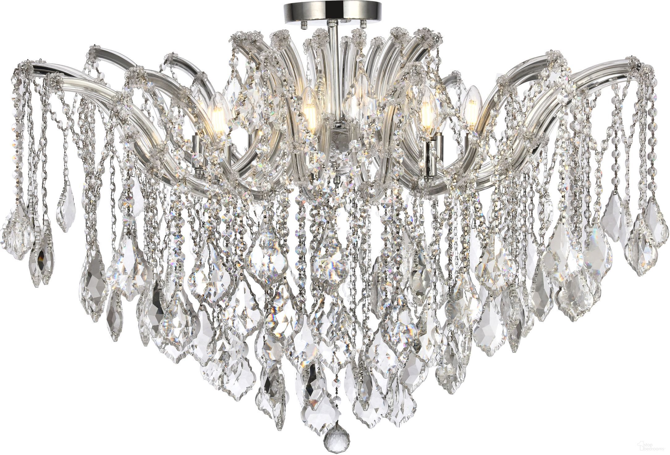 Maria Theresa 36" Chrome 8 Light Flush Mount With Clear Royal Cut Crystal Trim