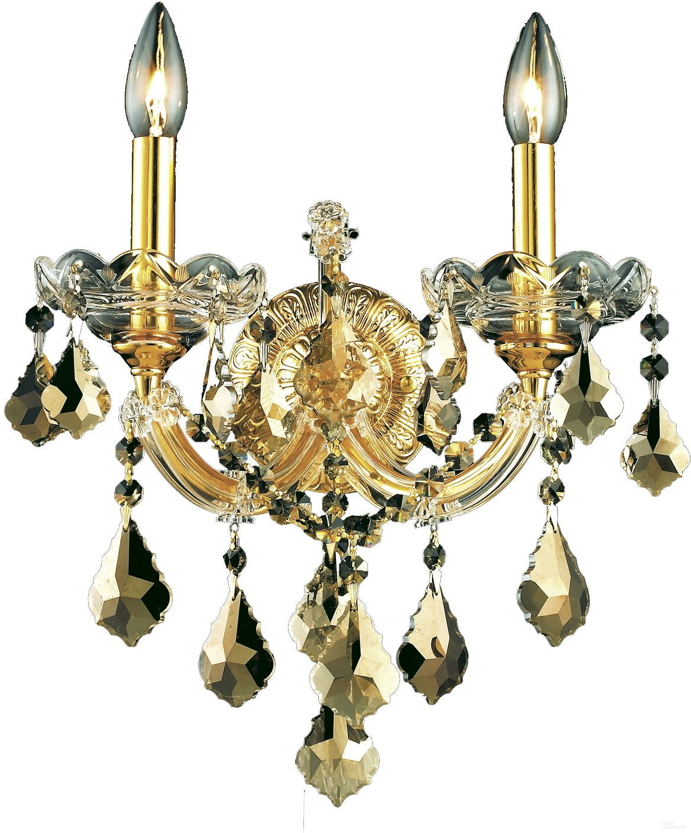 Maria Theresa 12 Inch 2 Light Wall Sconce With Golden Teak Royal Cut Crystal Trim