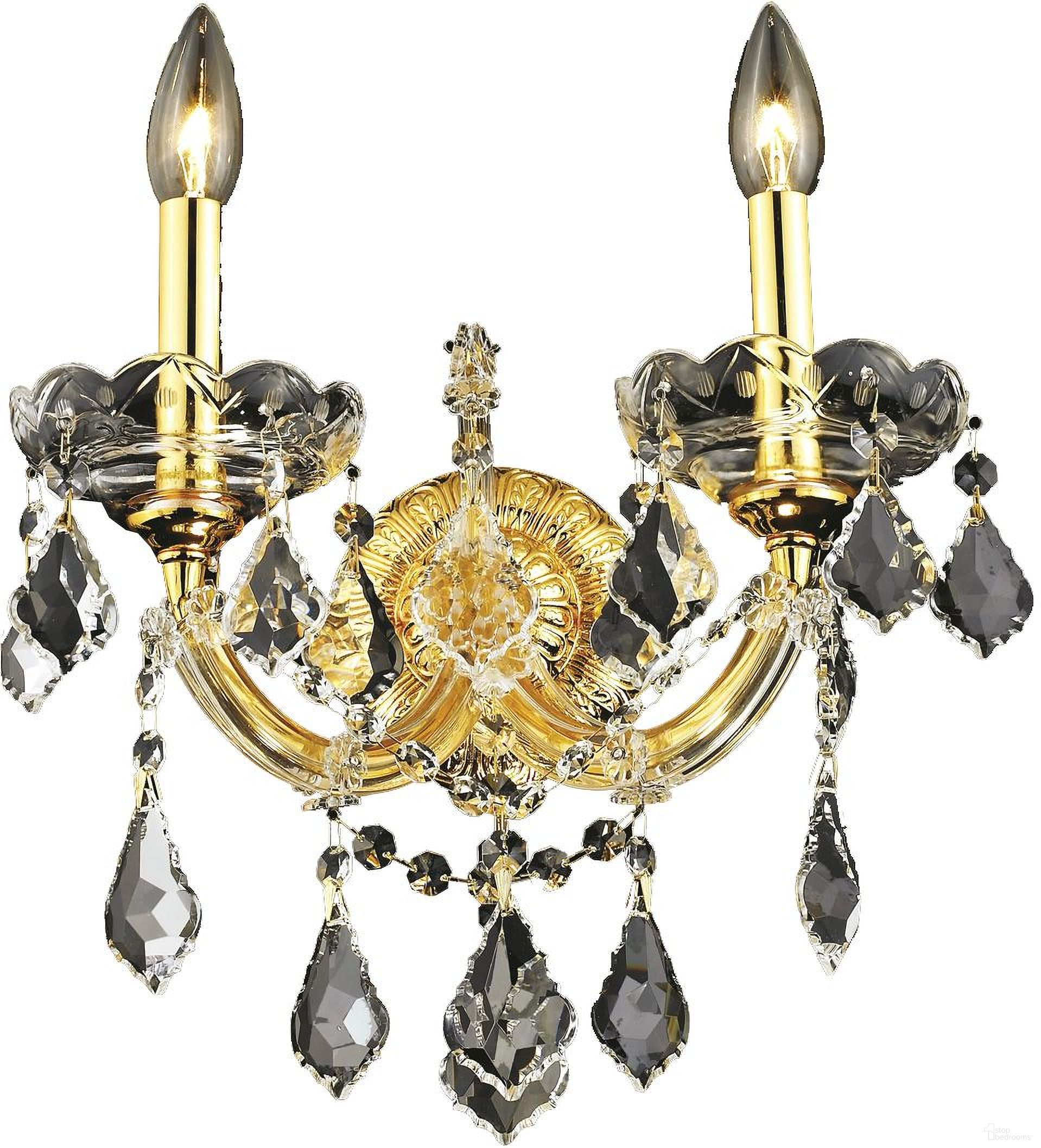 2800w2gRc Maria Theresa 12" Gold 2 Light Wall Sconce With Clear Royal Cut Crystal Trim