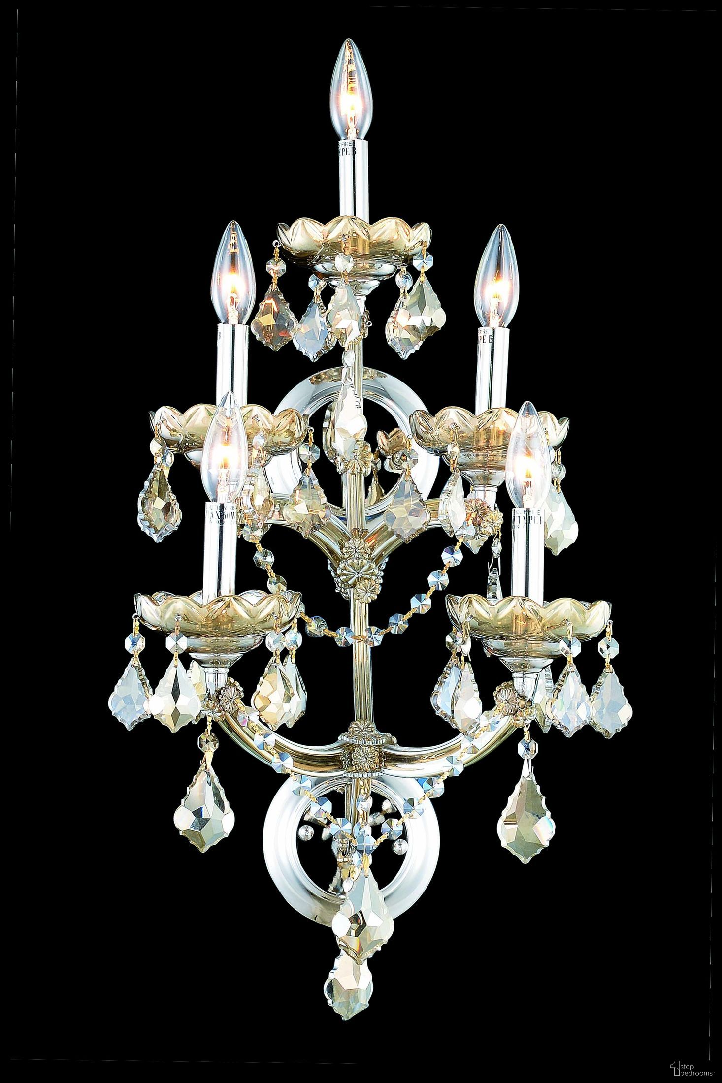 Maria Theresa 12 Inch 5 Light Wall Sconce With Golden Teak Royal Cut Crystal Trim
