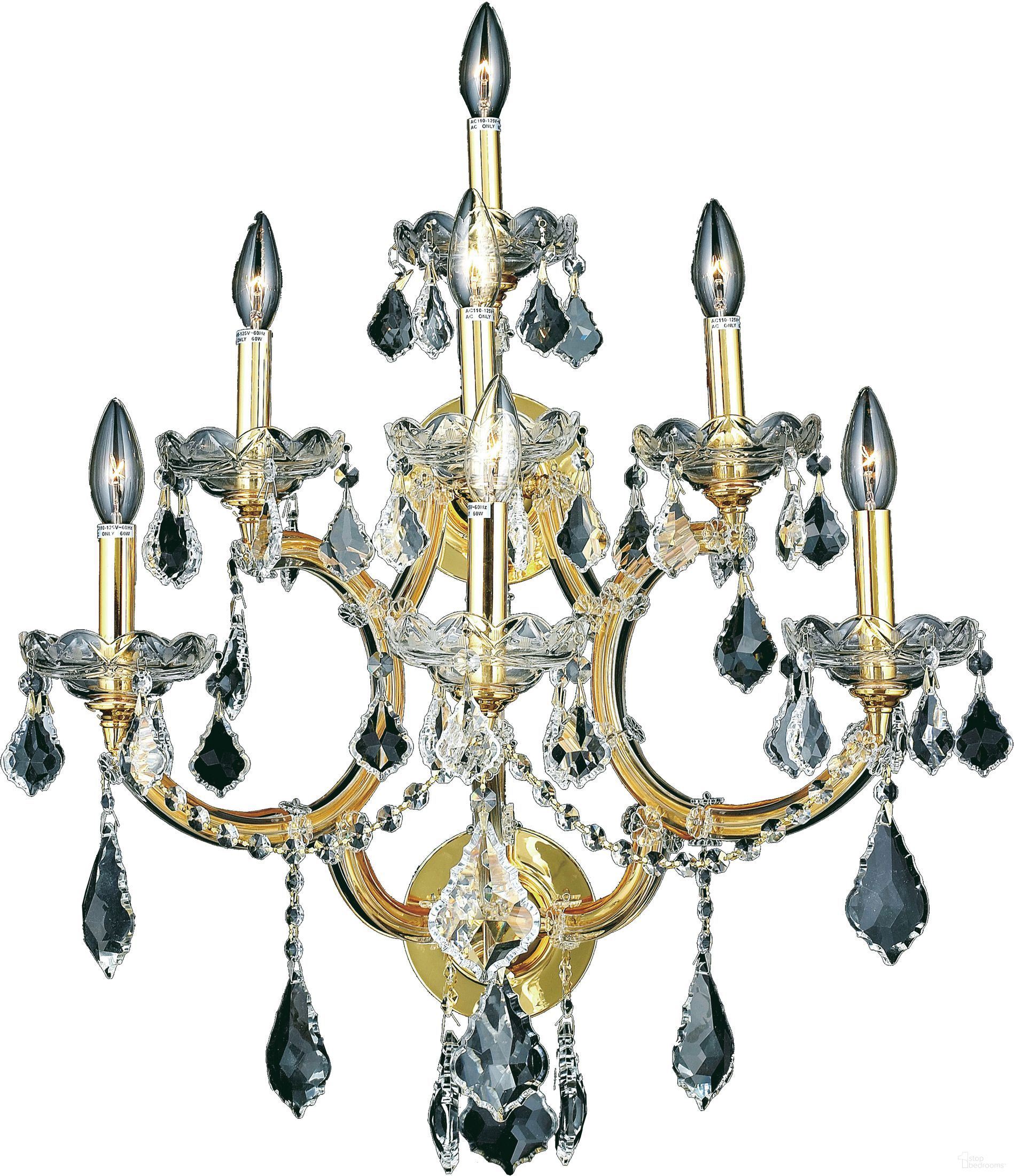 2800w7gRc Maria Theresa 22" Gold 7 Light Wall Sconce With Clear Royal Cut Crystal Trim