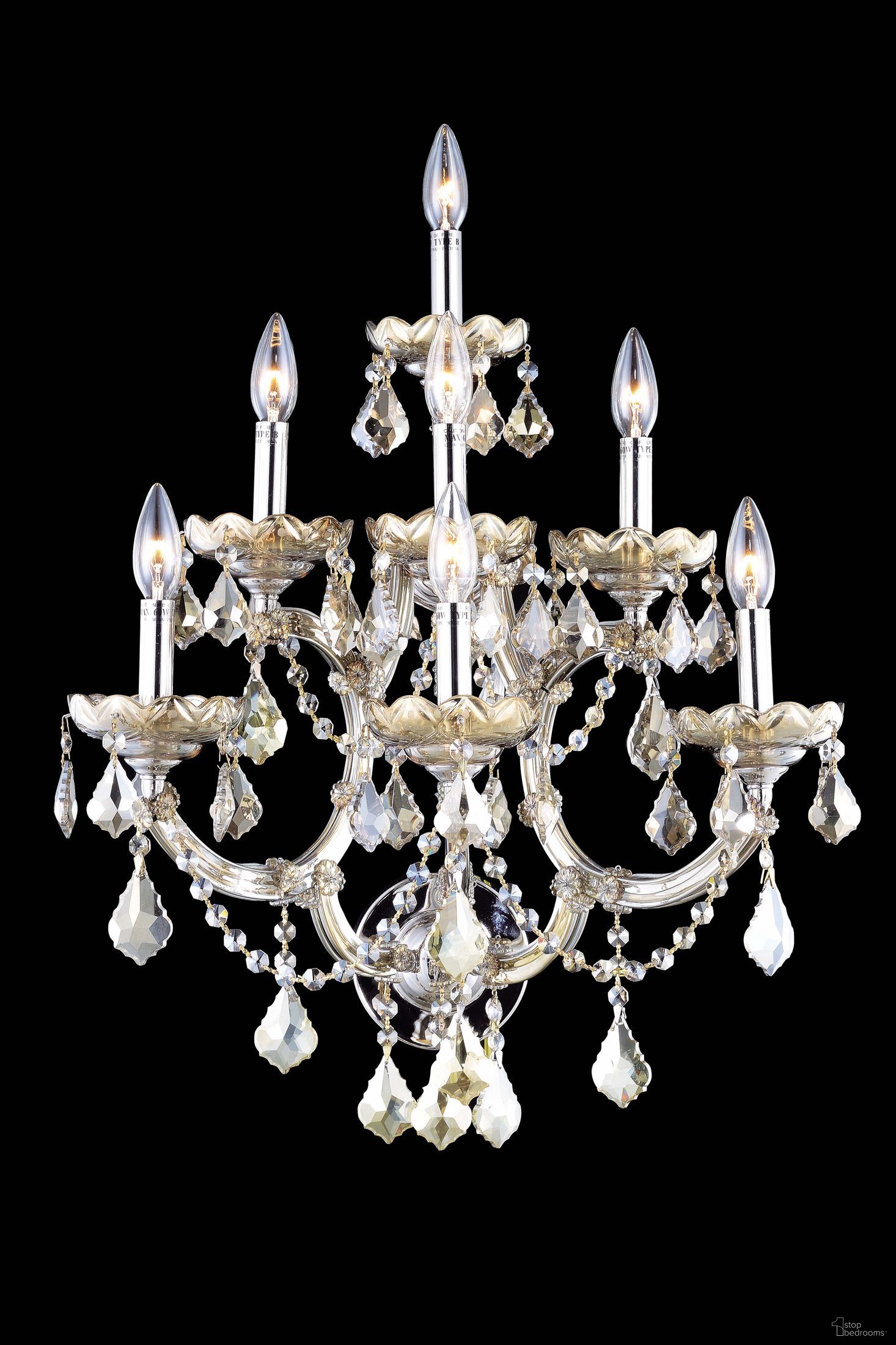 Maria Theresa 22 Inch 7 Light Wall Sconce With Golden Teak Royal Cut Crystal Trim