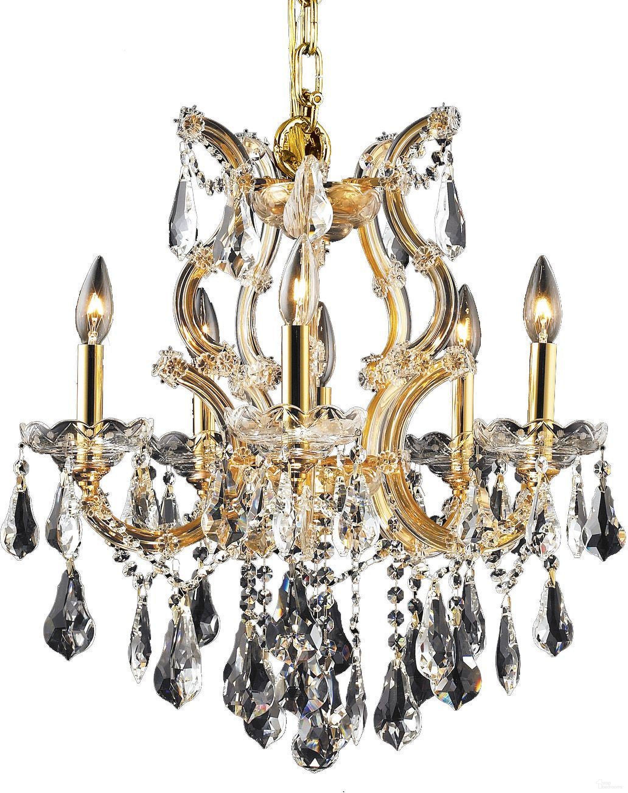 Maria Theresa 20" Gold 6 Light Chandelier With Clear Royal Cut Crystal Trim