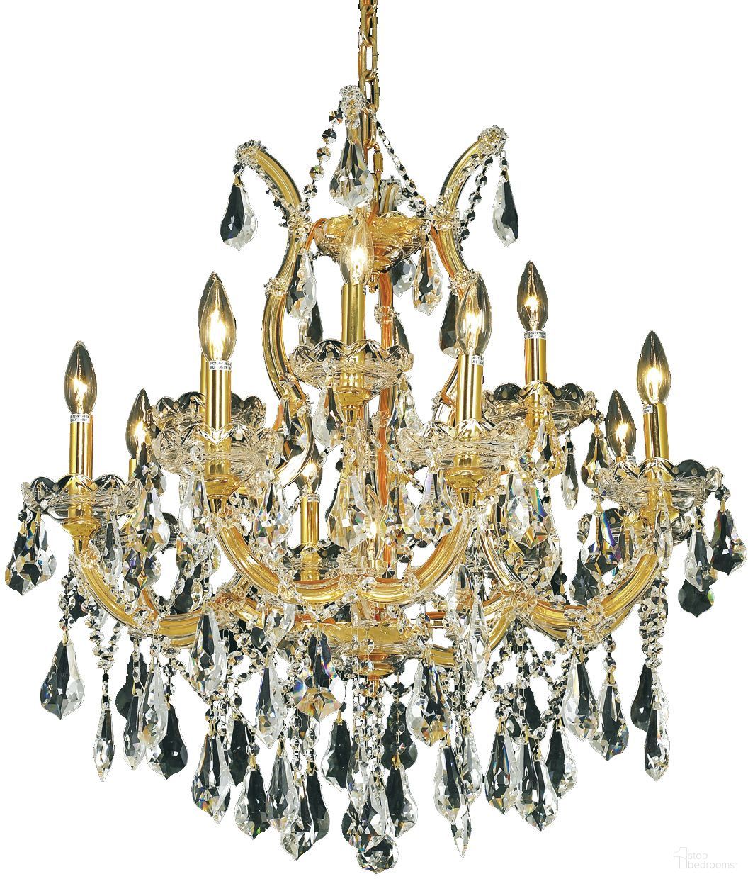 2801D27G/RC Maria Theresa 27" Gold 13 Light Chandelier With Clear Royal Cut Crystal Trim