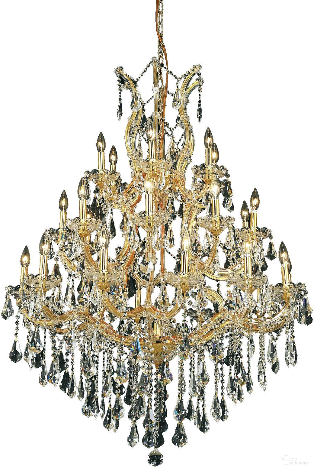 2801D38G/RC Maria Theresa 38" Gold 28 Light Chandelier With Clear Royal Cut Crystal Trim