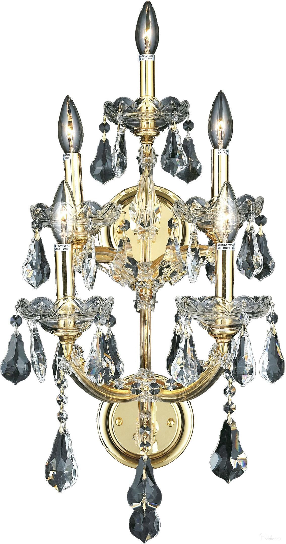 2801w5gRc Maria Theresa 12" Gold 5 Light Wall Sconce With Clear Royal Cut Crystal Trim