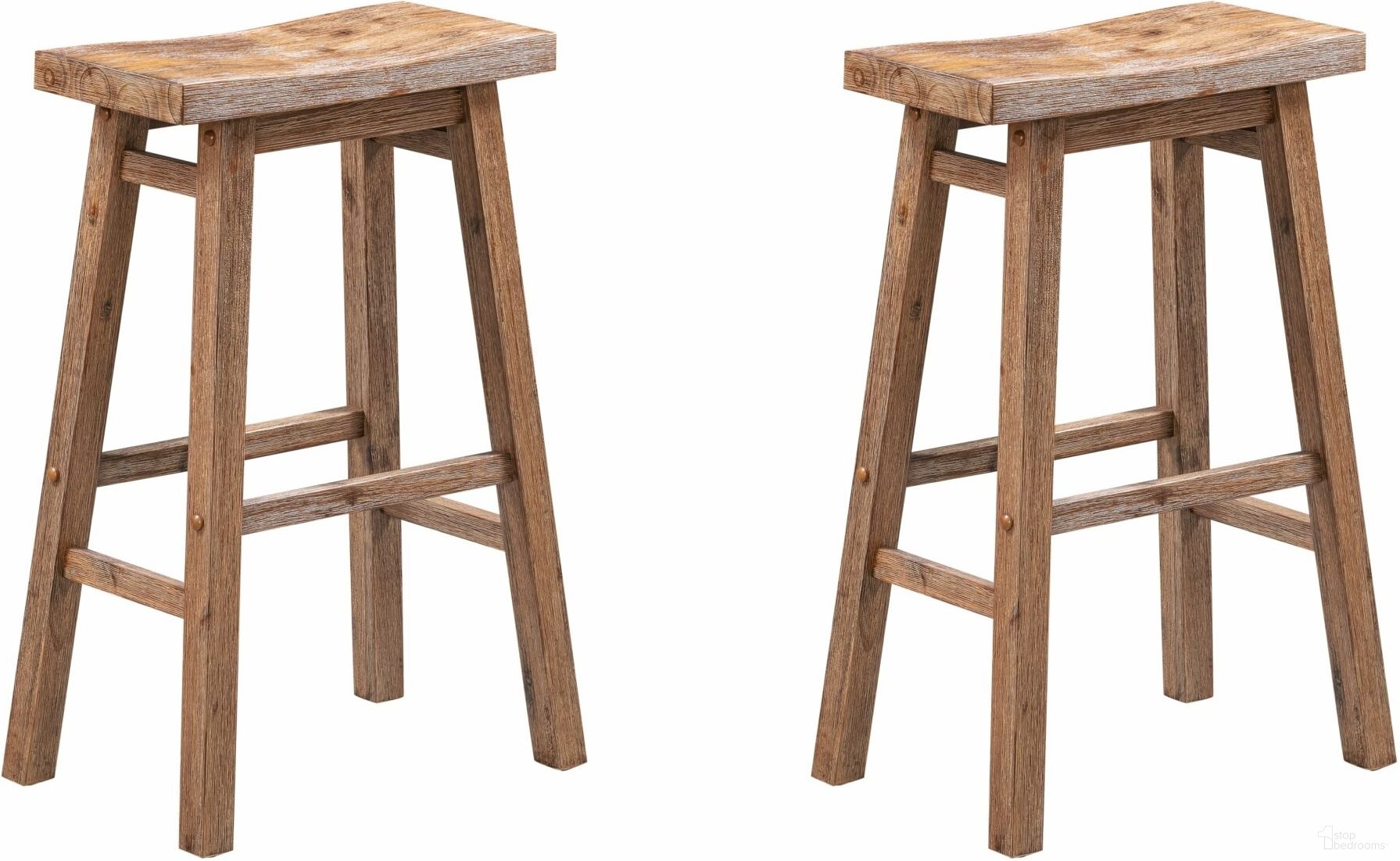 The appearance of 29 Inch Sonoma Saddle Stool Set of 2 In Barnwood Wire-Brush designed by Boraam Industries in the rustic / southwestern interior design. This barnwood piece of furniture was selected by 1StopBedrooms from Sonoma Collection to add a touch of cosiness and style into your home. Sku: 75529. Material: Wood.
