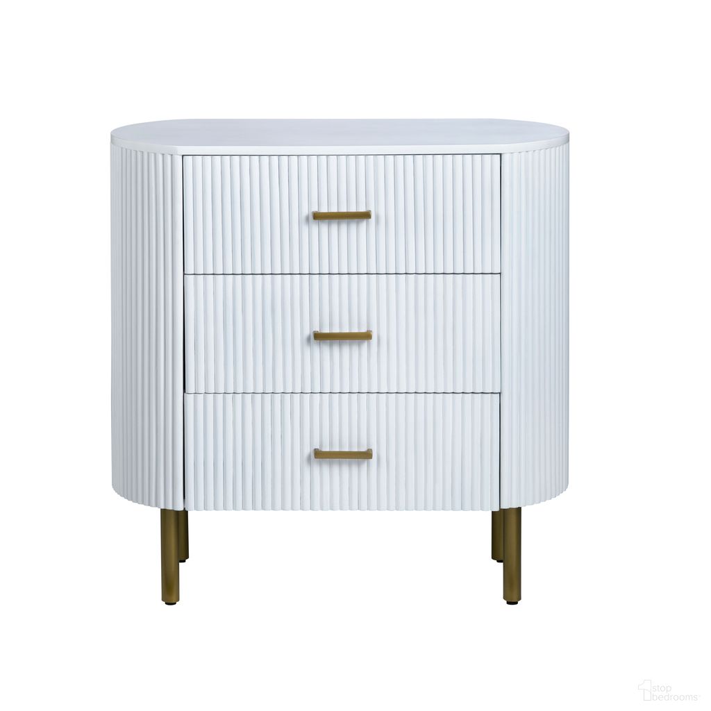The appearance of 3-Drawer Accent Chest In White designed by Crestview Collection in the transitional interior design. This white piece of furniture was selected by 1StopBedrooms from to add a touch of cosiness and style into your home. Sku: CVFDR1302. Material: Solid Wood.