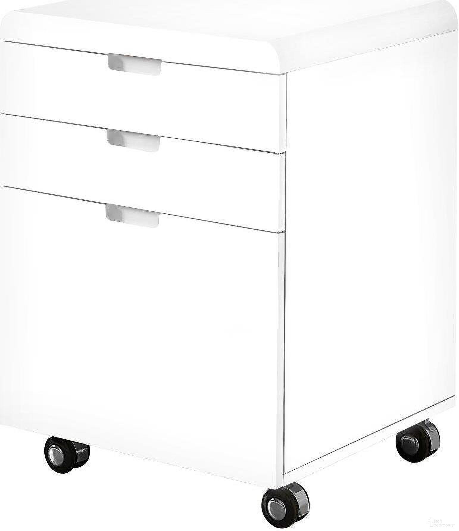 3 Drawer Filing Cabinet In High Glossy White On Castors