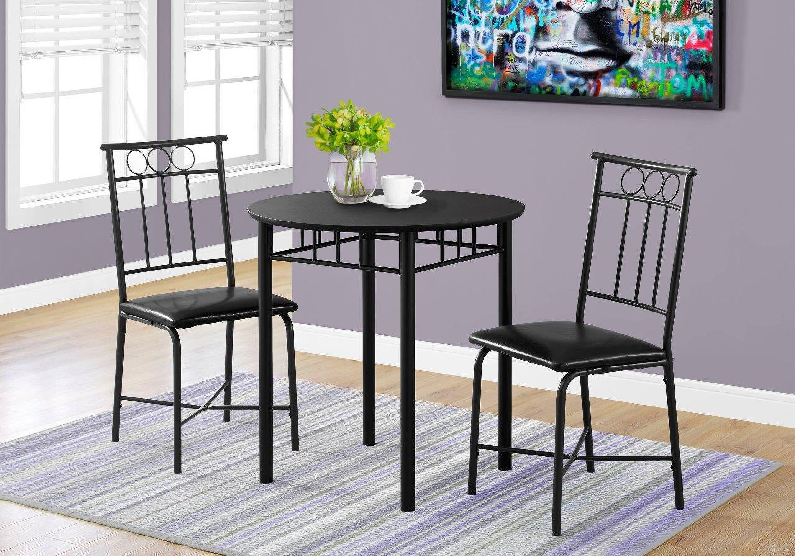The appearance of 3 Piece Dining Set In Black Metal designed by Monarch Specialties in the modern / contemporary interior design. This black piece of furniture was selected by 1StopBedrooms from to add a touch of cosiness and style into your home. Sku: I 1013. Material: Metal.