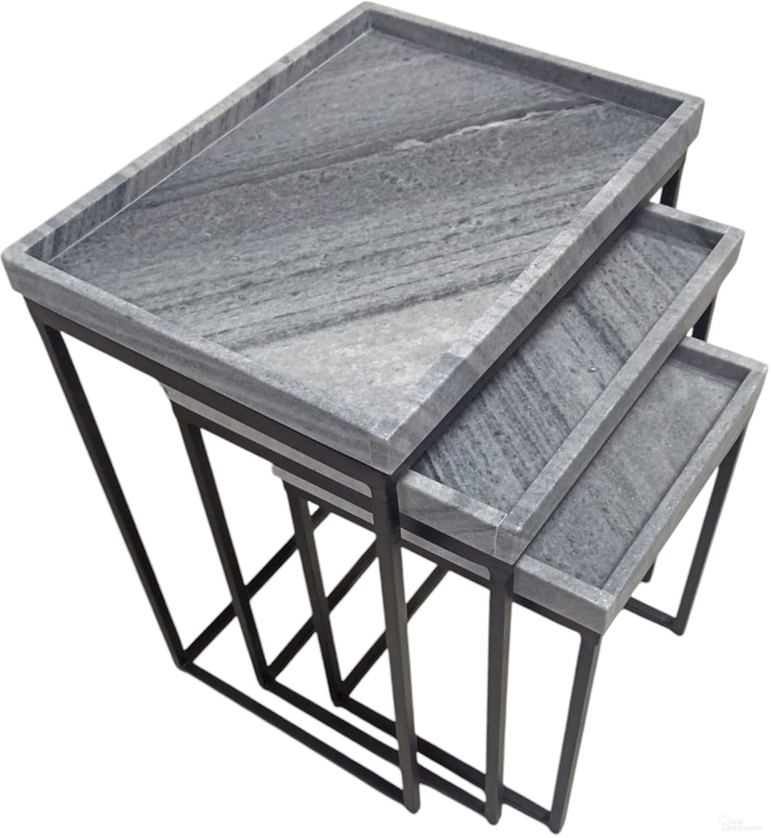 The appearance of 3 Piece Marble and Iron Nesting Table Set In Black and Gray designed by Crestview Collection in the transitional interior design. This black and gray piece of furniture  was selected by 1StopBedrooms from  to add a touch of cosiness and style into your home. Sku: CVFNR5243. Material: Marble.