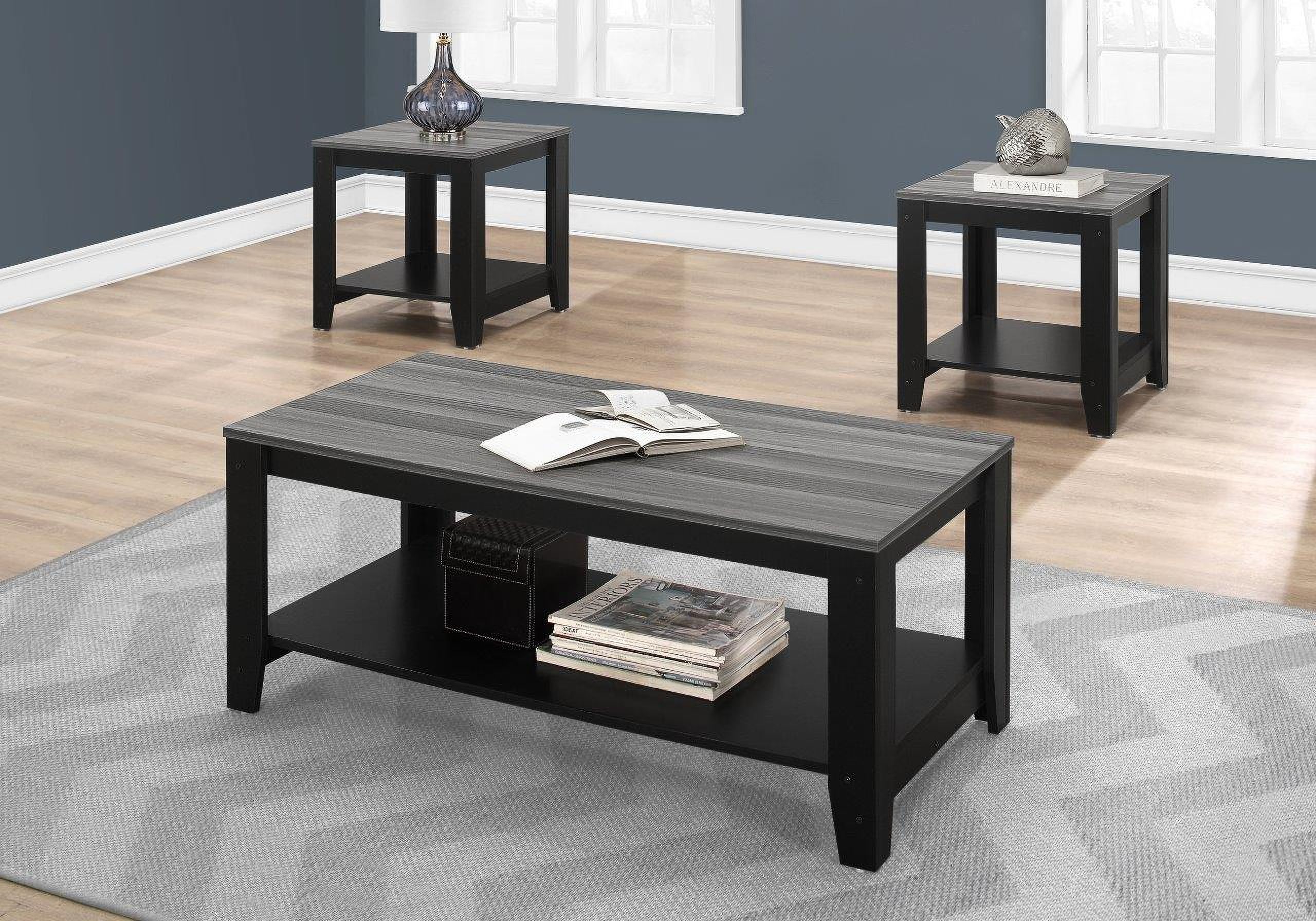 3 Piece Occasional Table Set In Black And Grey