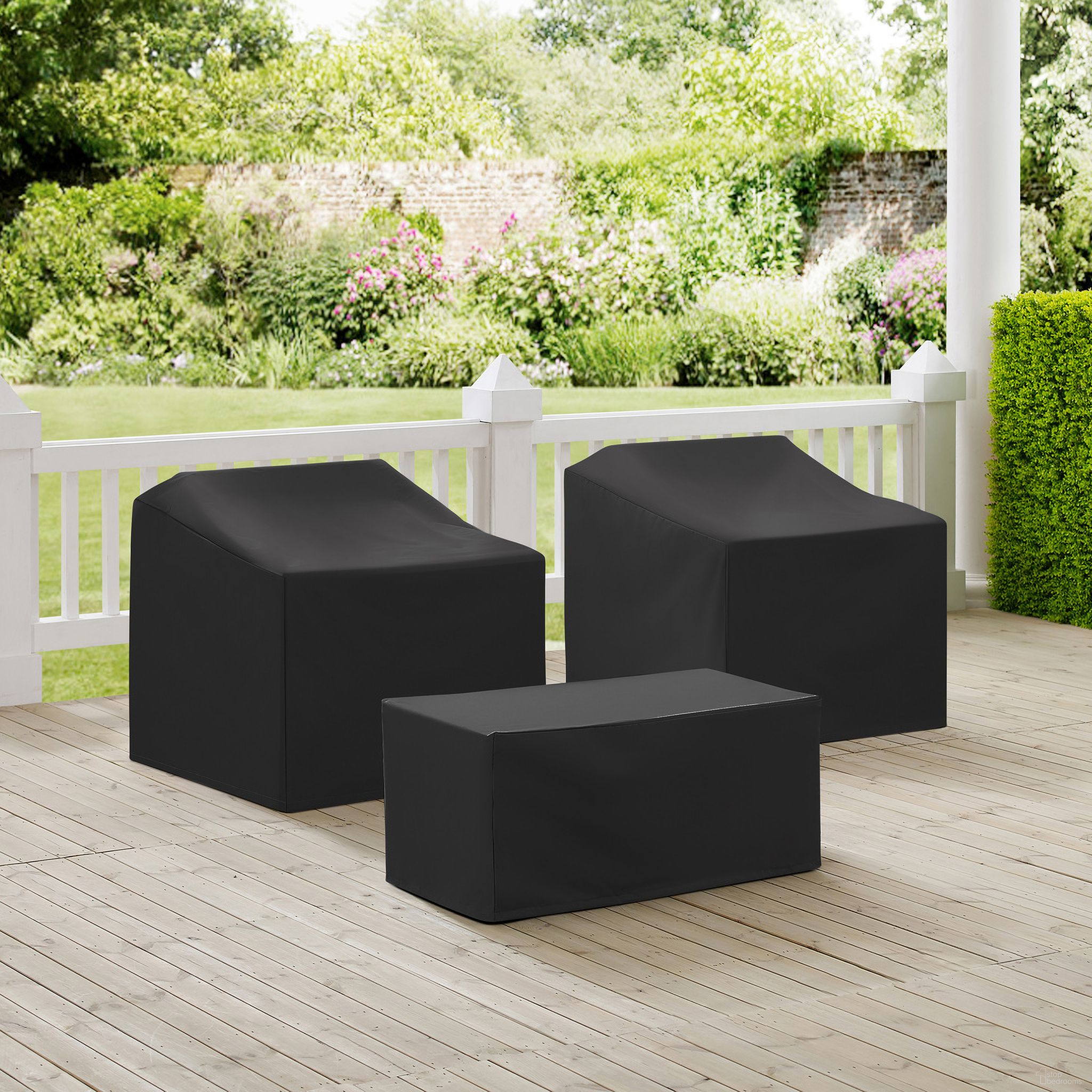 The appearance of 3 Piece Outdoor Furniture Cover Set In Black designed by Crosley Brands in the modern / contemporary interior design. This black piece of furniture was selected by 1StopBedrooms from Furniture Covers Collection to add a touch of cosiness and style into your home. Sku: CO7502-BK;CO7500-BK;CO7500-BK. Material: PVC.