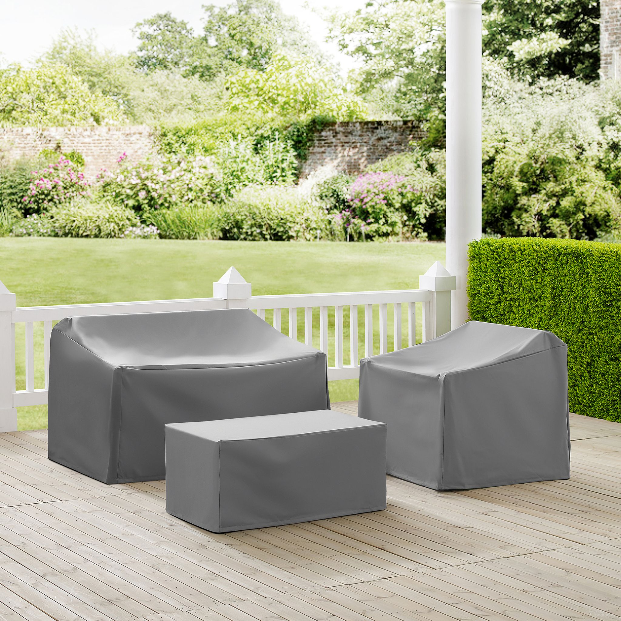The appearance of 3 Piece Outdoor Furniture Cover Set In Gray designed by Crosley Brands in the modern / contemporary interior design. This gray piece of furniture  was selected by 1StopBedrooms from Furniture Covers Collection to add a touch of cosiness and style into your home. Sku: CO7501-GY;CO7502-GY;CO7500-GY. Material: PVC.