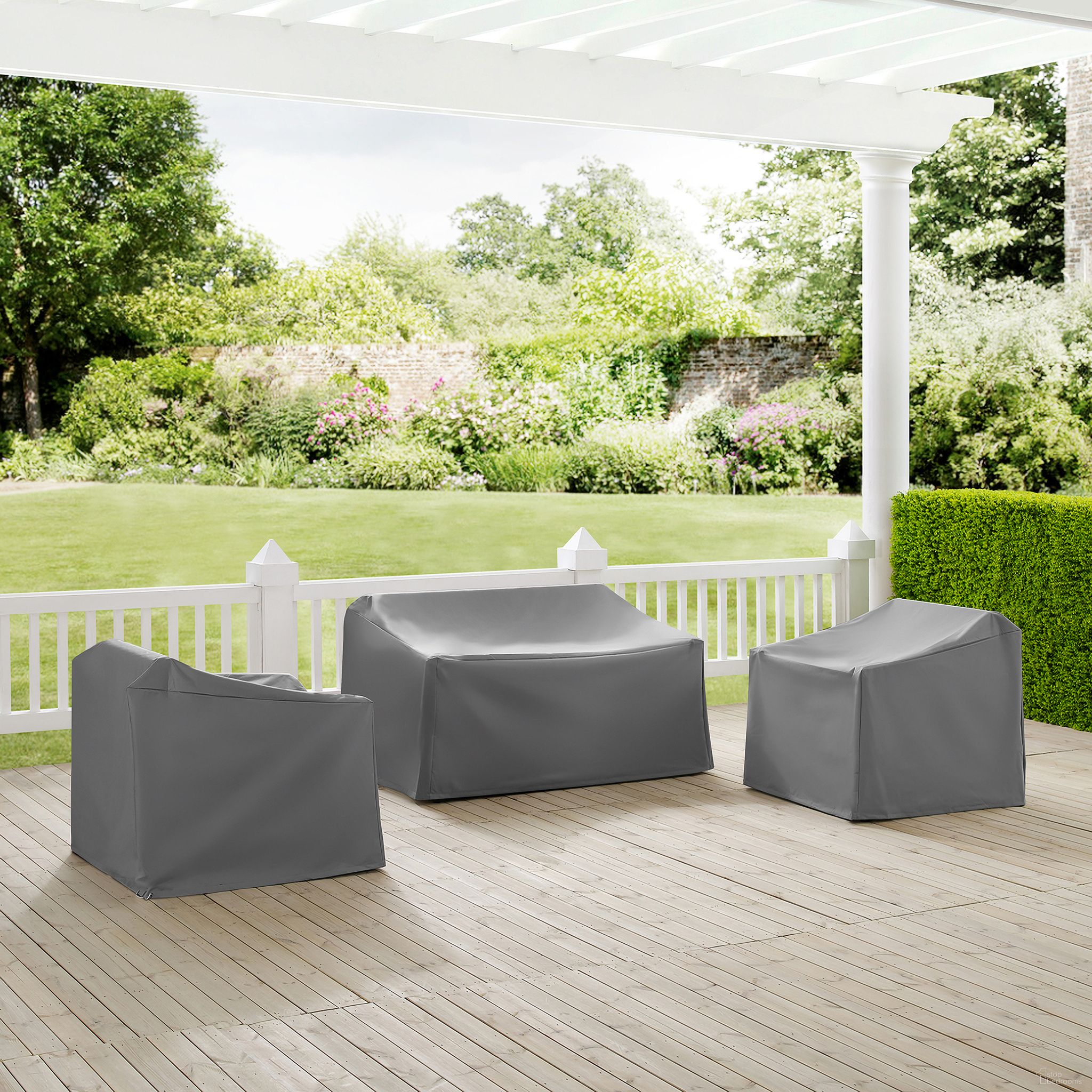The appearance of 3 Piece Outdoor Furniture Cover Set In Gray designed by Crosley Brands in the modern / contemporary interior design. This gray piece of furniture  was selected by 1StopBedrooms from Furniture Covers Collection to add a touch of cosiness and style into your home. Sku: CO7501-GY;CO7500-GY;CO7500-GY. Material: PVC.