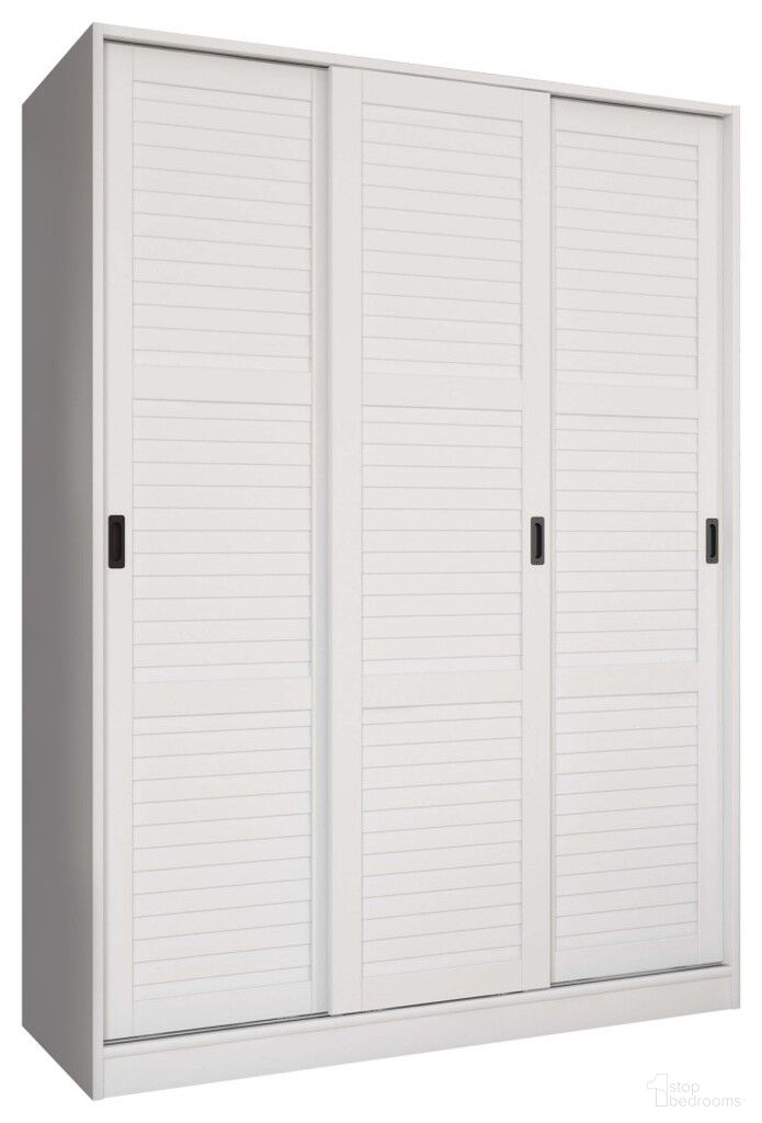 The appearance of 3-Sliding Wardrobe with Louvered Doors In White designed by Palace Imports in the modern / contemporary interior design. This white piece of furniture  was selected by 1StopBedrooms from Sliding Collection to add a touch of cosiness and style into your home. Sku: 5671L. Material: Solid Pine Wood.