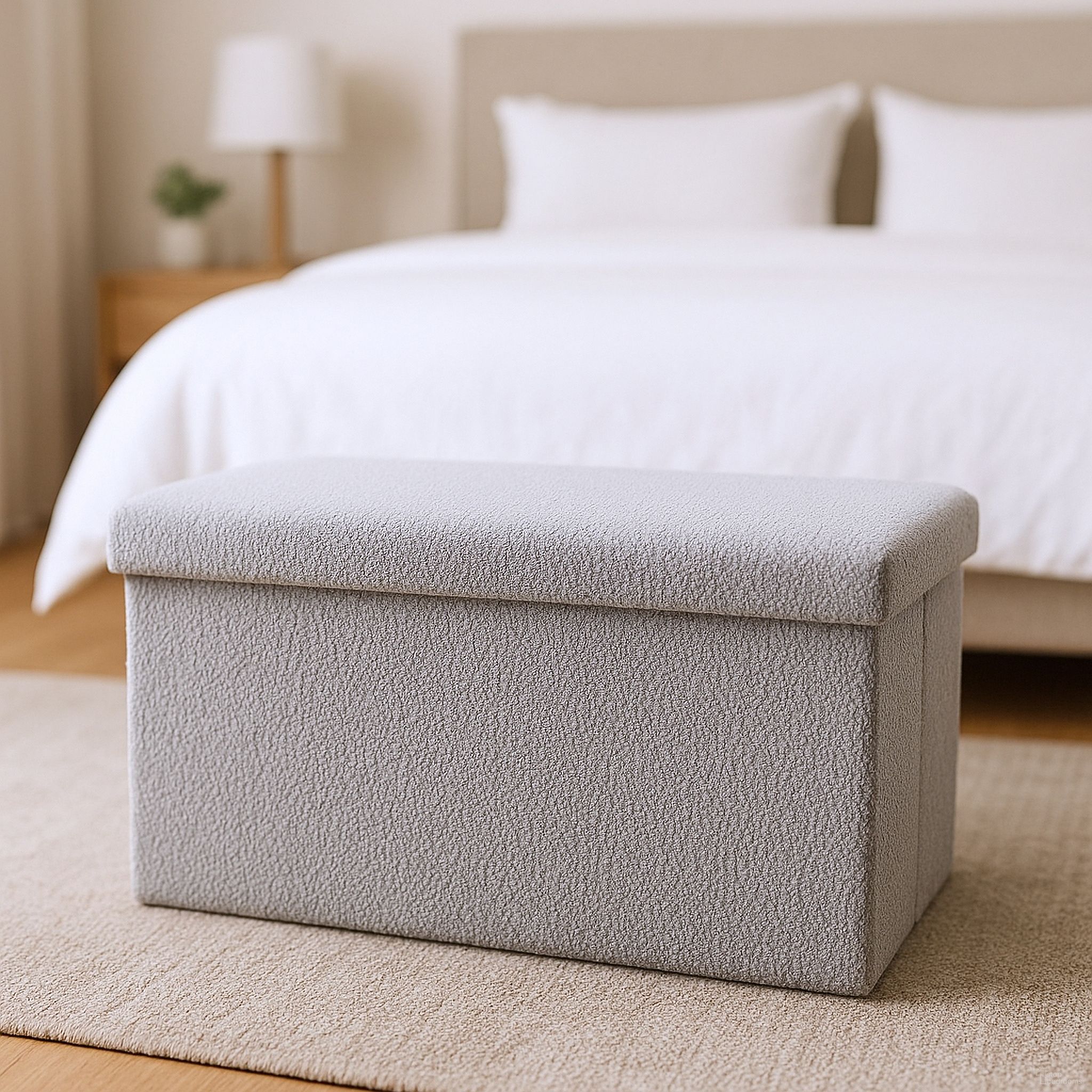 The appearance of 30 Inch Boucle Storage Ottoman In Gray designed by Homeroots in the modern / contemporary interior design. This gray piece of furniture was selected by 1StopBedrooms from to add a touch of cosiness and style into your home. Sku: 590480. Material: Boucle.