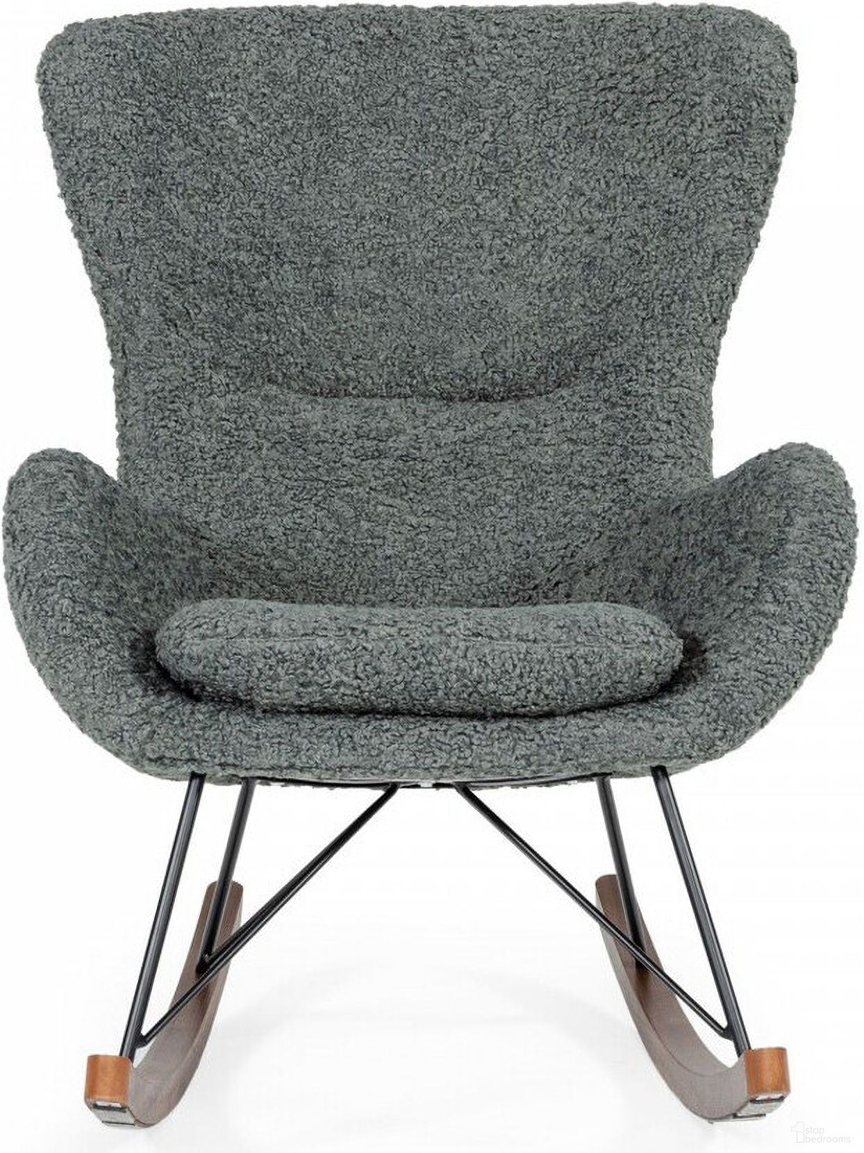 30 Inch Faux Fur Metal and Solid Wood Rocking Chair In Brown and Gray
