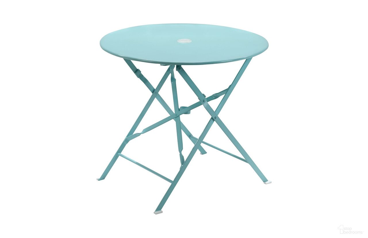 The appearance of 30 Inch Rounded Aluminum Folding Outdoor Bistro Table with Umbrella Hole In Aqua designed by Homeroots in the modern / contemporary interior design. This aqua piece of furniture was selected by 1StopBedrooms from to add a touch of cosiness and style into your home. Sku: 606429. Material: Aluminum.