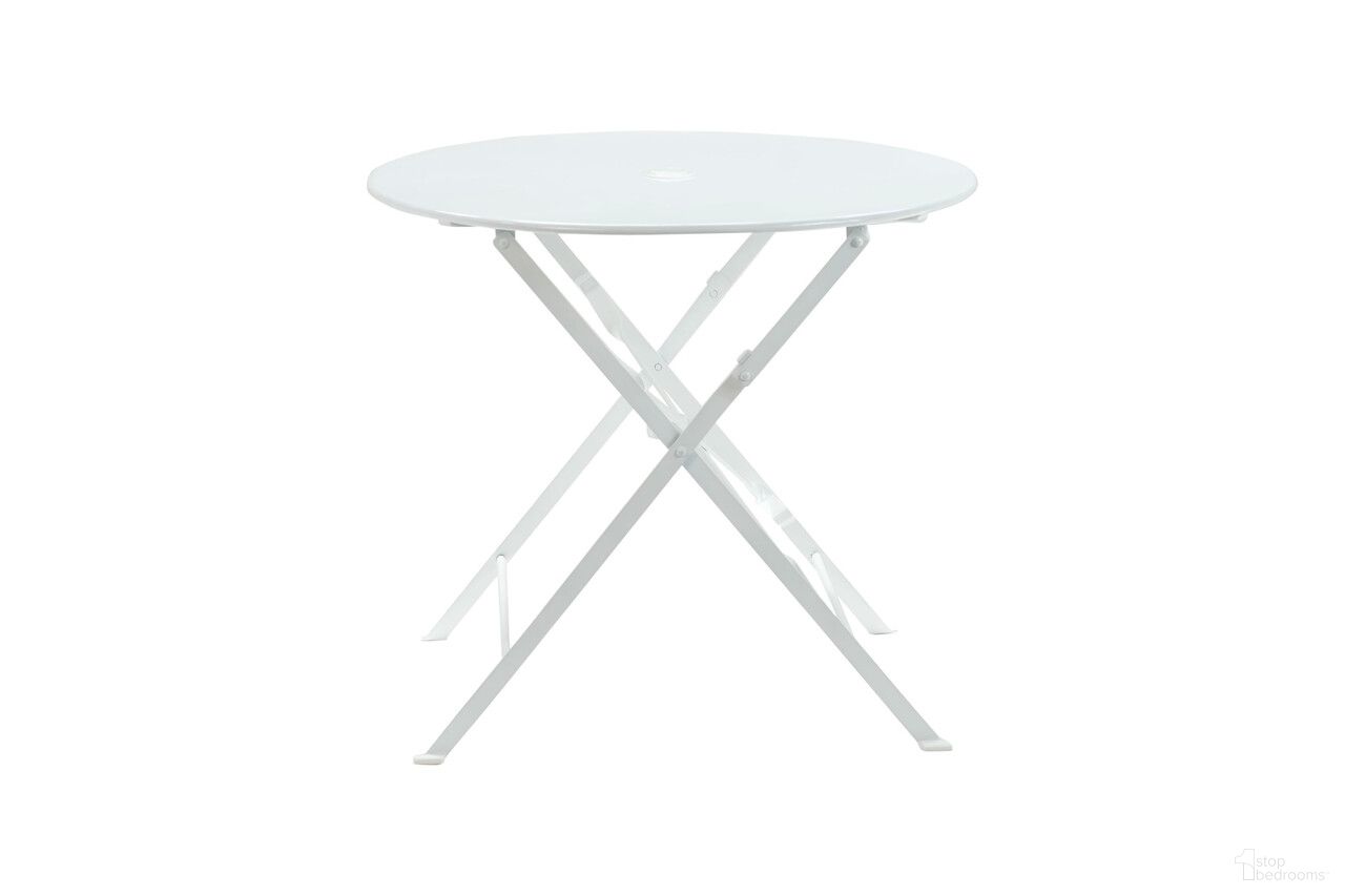 The appearance of 30 Inch Rounded Aluminum Folding Outdoor Bistro Table with Umbrella Hole In White designed by Homeroots in the modern / contemporary interior design. This white piece of furniture was selected by 1StopBedrooms from to add a touch of cosiness and style into your home. Sku: 606430. Material: Aluminum.