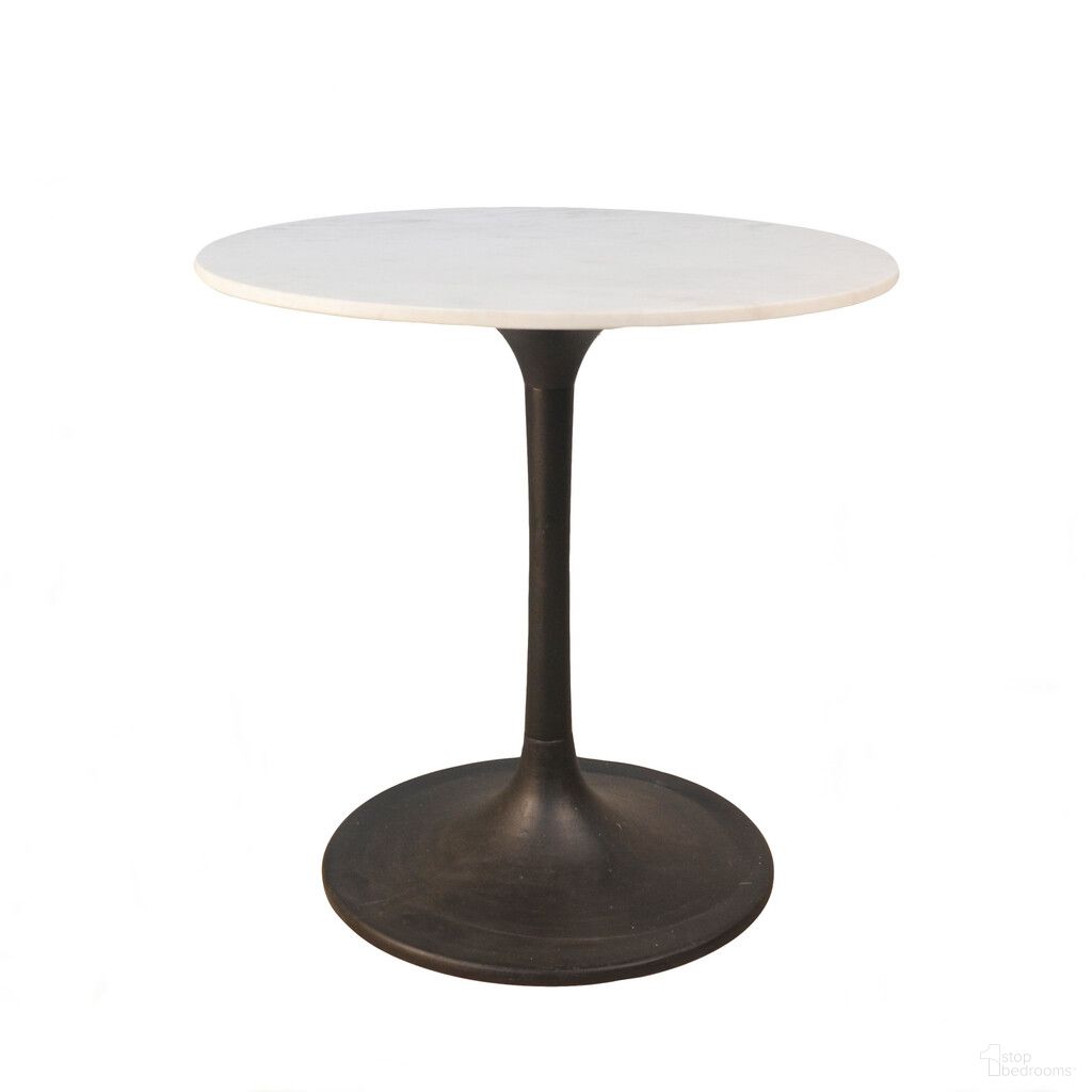 30 Inch Rounded Marble and Iron Pedestal Base Dining Table In White and Black