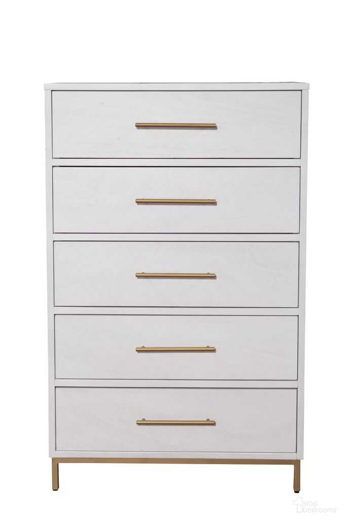 30 Inch Solid Wood Five Drawer Chest In White