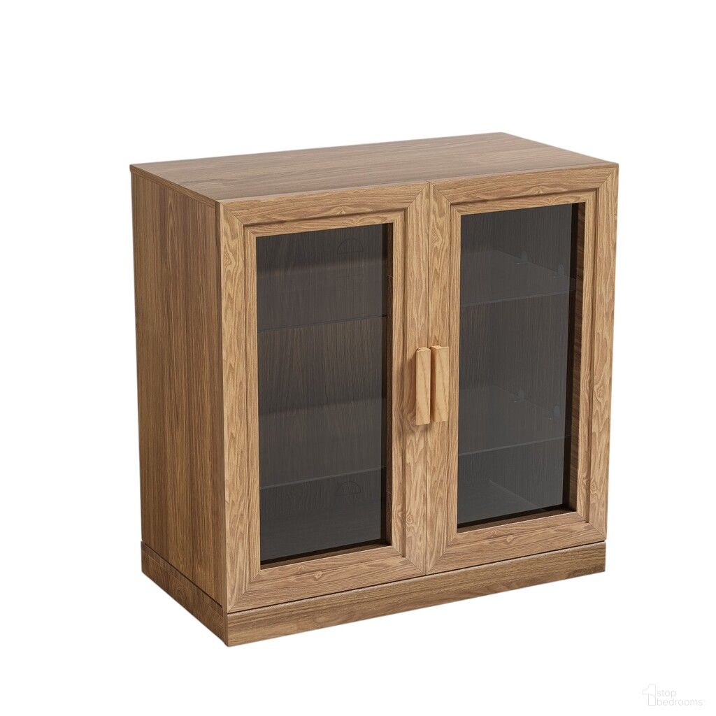 31 Inch and Clear Glass Door Accent Cabinet with Three Shelves In Natural
