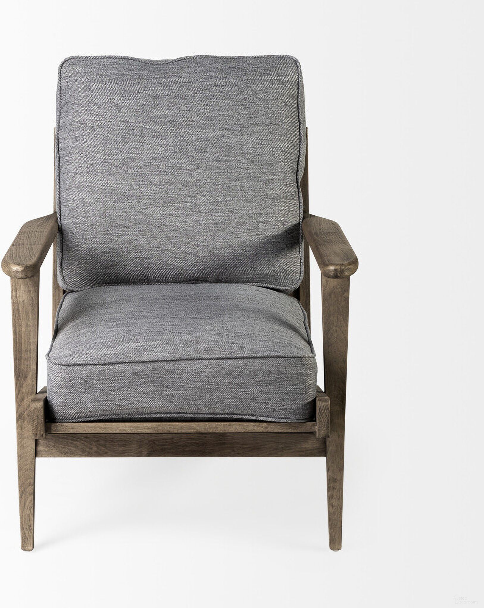 31 Inch Fabric Cushions and Wood Lounge Chair In Brown and Gray