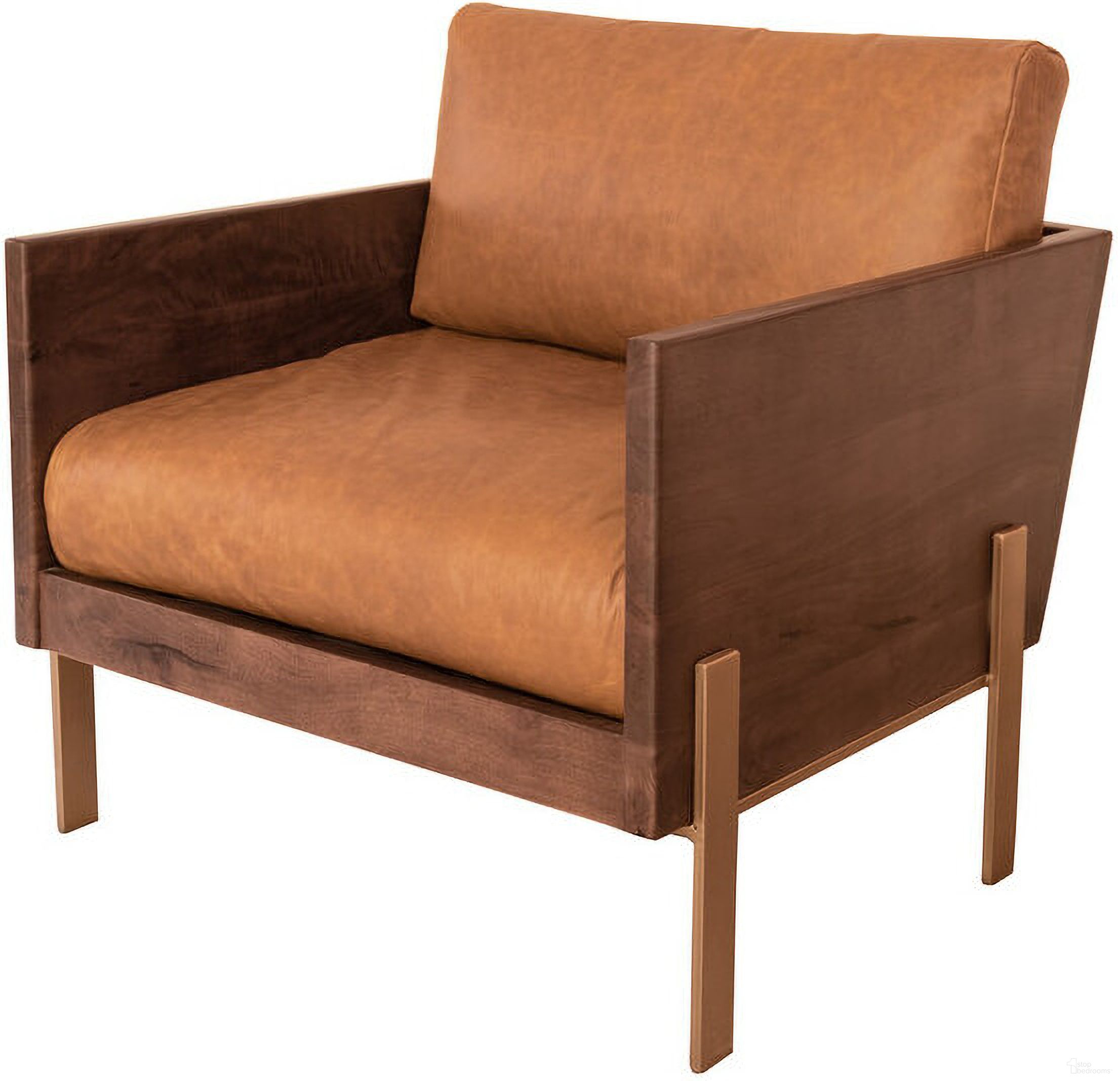 31 Inch Top Grain Leather and Solid Wood Arm Chair In Brown