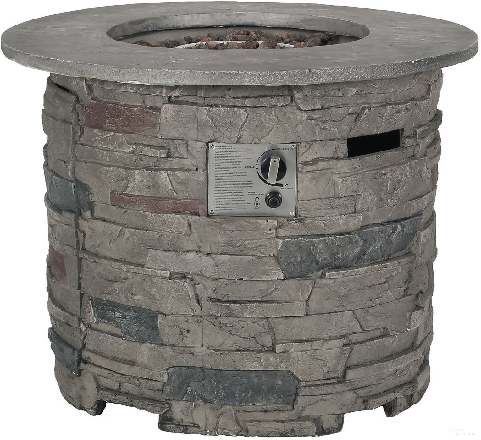 32 Inch 40,000 BTU Stone Circular Fire Pit with Top In Stone Grey