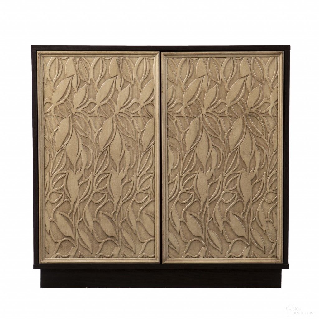 The appearance of 32 Inch Carved Floral Sideboard with Two Doors In Dark Brown and Natural designed by Homeroots in the traditional interior design. This dark brown and natural piece of furniture was selected by 1StopBedrooms from to add a touch of cosiness and style into your home. Sku: 401696. Material: Wood.