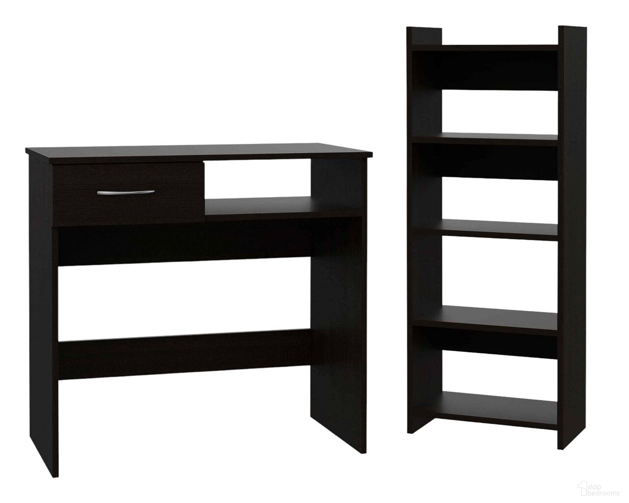 32 Inch Computer Desk Desk and Bookshelf Set In Black
