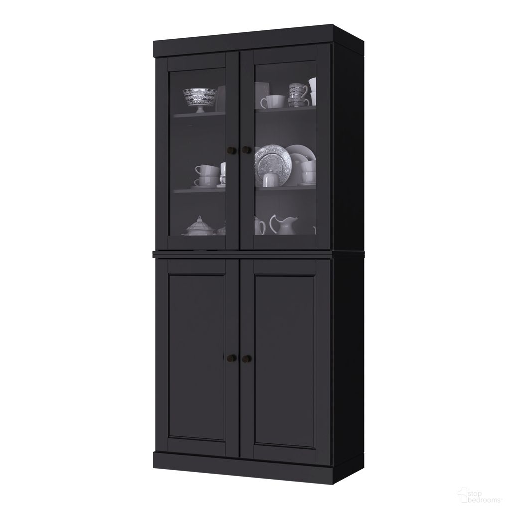 The appearance of 32 Inch Pantry Cabinet with Raised Panel and Clear Glass Doors In Black designed by Palace Imports in the modern / contemporary interior design. This black piece of furniture was selected by 1StopBedrooms from to add a touch of cosiness and style into your home. Sku: 9477. Material: Solid Pine Wood.