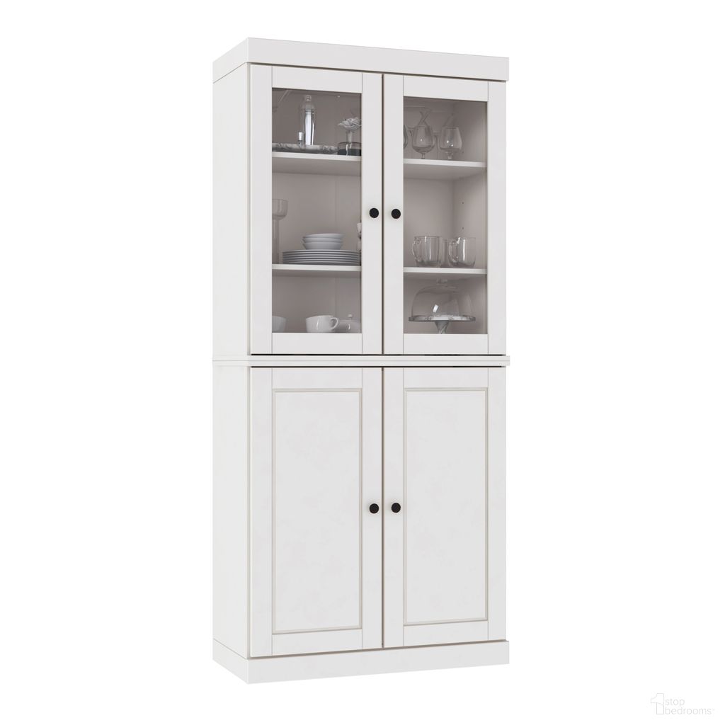 The appearance of 32 Inch Pantry Cabinet with Raised Panel and Clear Glass Doors In White designed by Palace Imports in the modern / contemporary interior design. This white piece of furniture was selected by 1StopBedrooms from to add a touch of cosiness and style into your home. Sku: 9471. Material: Solid Pine Wood.