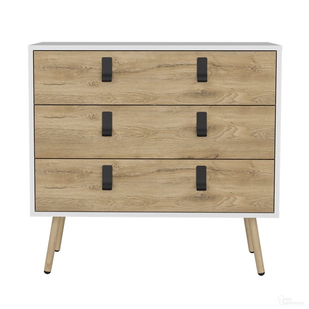 The appearance of 32 Inch Three Drawer Dresser In White and Natural designed by Homeroots in the transitional interior design. This white and natural piece of furniture was selected by 1StopBedrooms from to add a touch of cosiness and style into your home. Sku: 546385. Material: Wood.
