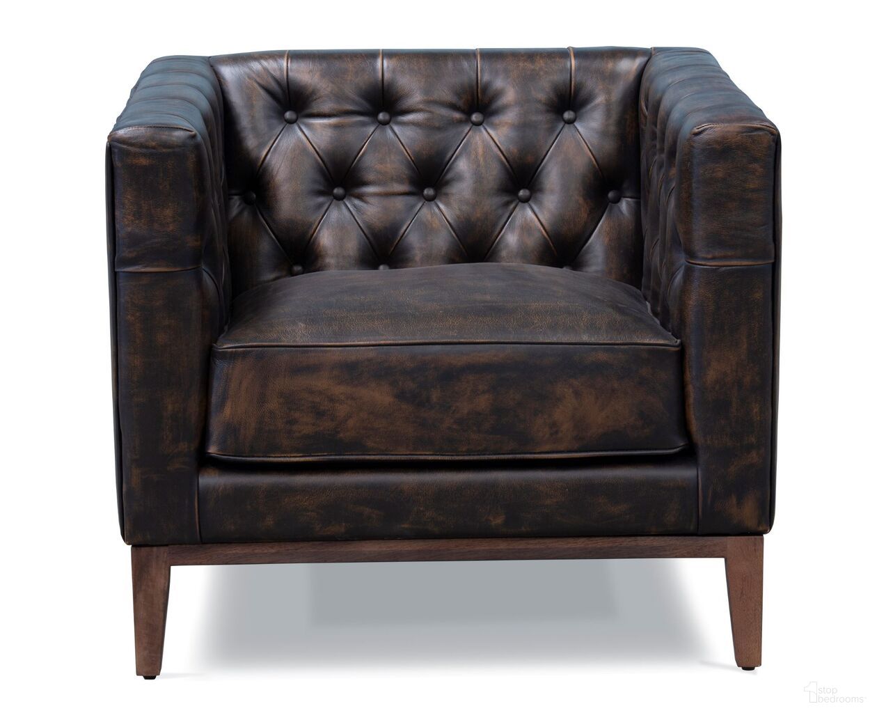 The appearance of 33 Inch Antiqued Top Grain Leather Tufted Club Chair In Black and Brown designed by Homeroots in the traditional interior design. This black and brown piece of furniture  was selected by 1StopBedrooms from  to add a touch of cosiness and style into your home. Sku: 555320. Material: Genuine Leather.