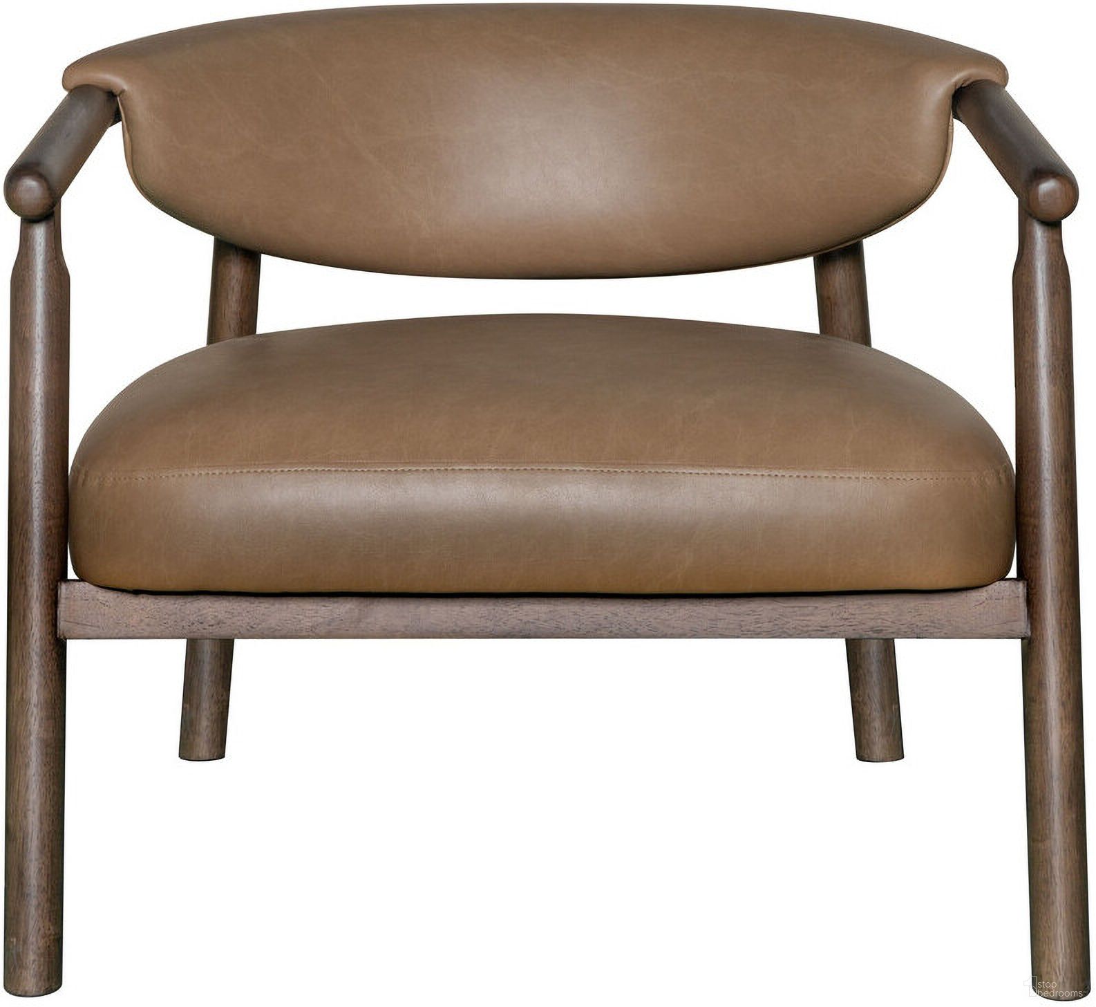The appearance of 33 Inch Faux Leather and Wood Arm Chair In Brown and Dark Brown designed by Homeroots in the transitional interior design. This brown/dark brown piece of furniture  was selected by 1StopBedrooms from  to add a touch of cosiness and style into your home. Sku: 635751. Material: Faux Leather.