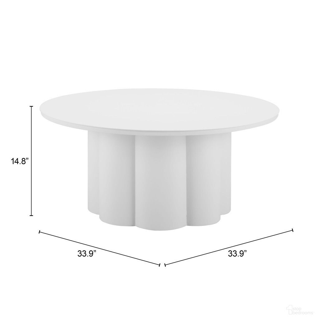 The appearance of 34 Inch Rounded Aluminum Outdoor Coffee Table In White designed by Homeroots in the modern / contemporary interior design. This white piece of furniture  was selected by 1StopBedrooms from  to add a touch of cosiness and style into your home. Sku: 571481. Material: Aluminum.