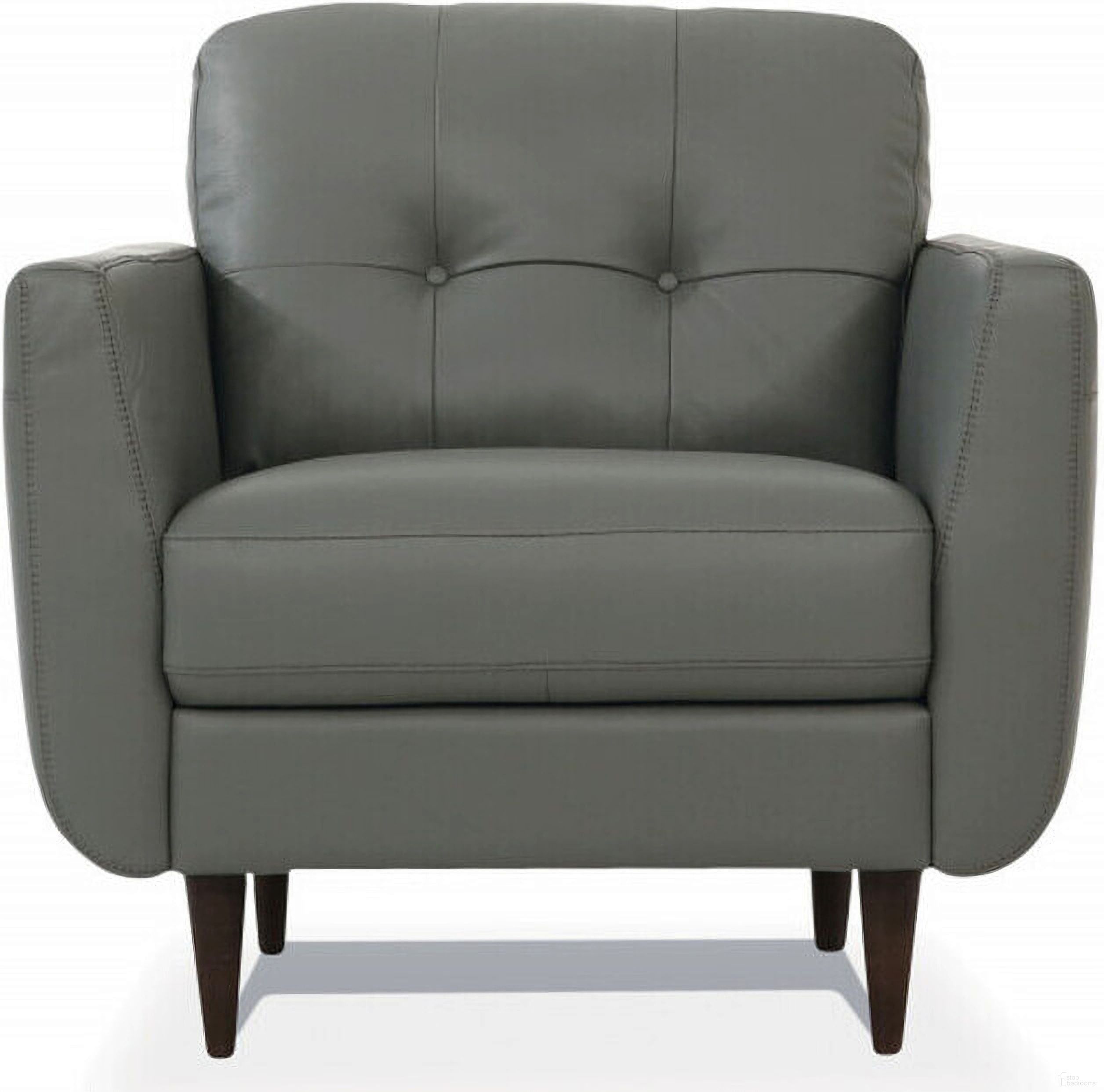 The appearance of 35 Inch Genuine Leather Tufted Arm Chair In Gray and Black designed by Homeroots in the modern / contemporary interior design. This gray and black piece of furniture was selected by 1StopBedrooms from to add a touch of cosiness and style into your home. Sku: 515766. Material: Genuine Leather.