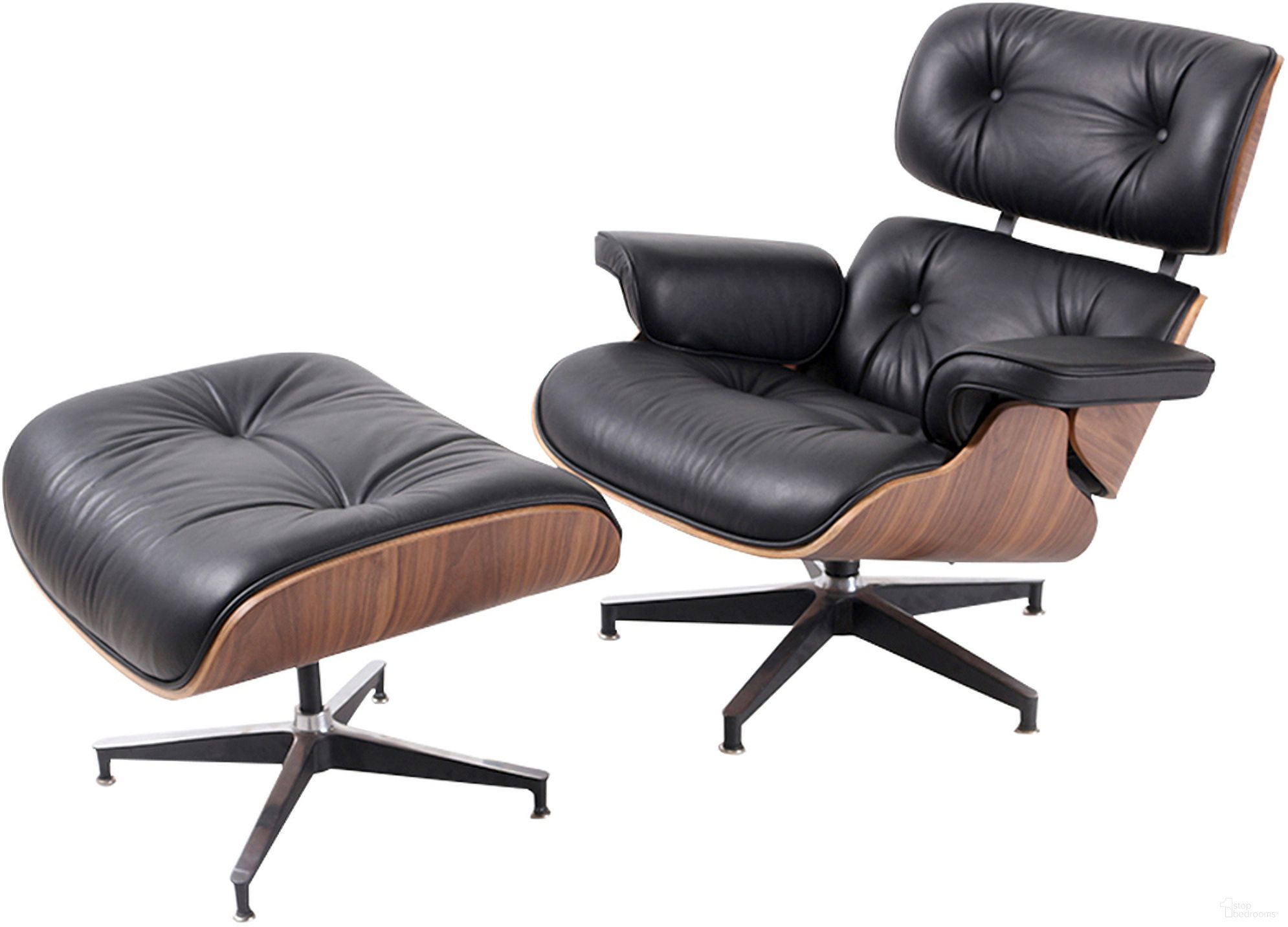 The appearance of 35 Inch Genuine Leather Tufted Swivel Lounge Chair with Ottoman In Black and Brown designed by Homeroots in the modern / contemporary interior design. This black and brown piece of furniture  was selected by 1StopBedrooms from  to add a touch of cosiness and style into your home. Sku: 526376. Material: Genuine Leather.